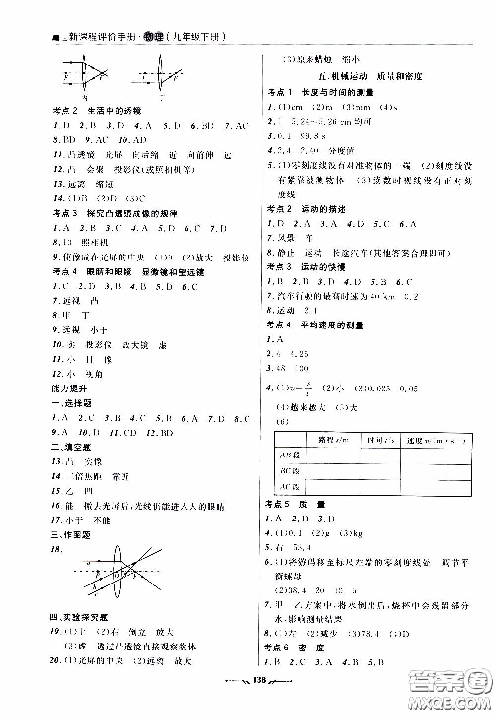 遼寧師范大學(xué)出版社2021新課程評價(jià)手冊九年級物理下冊答案