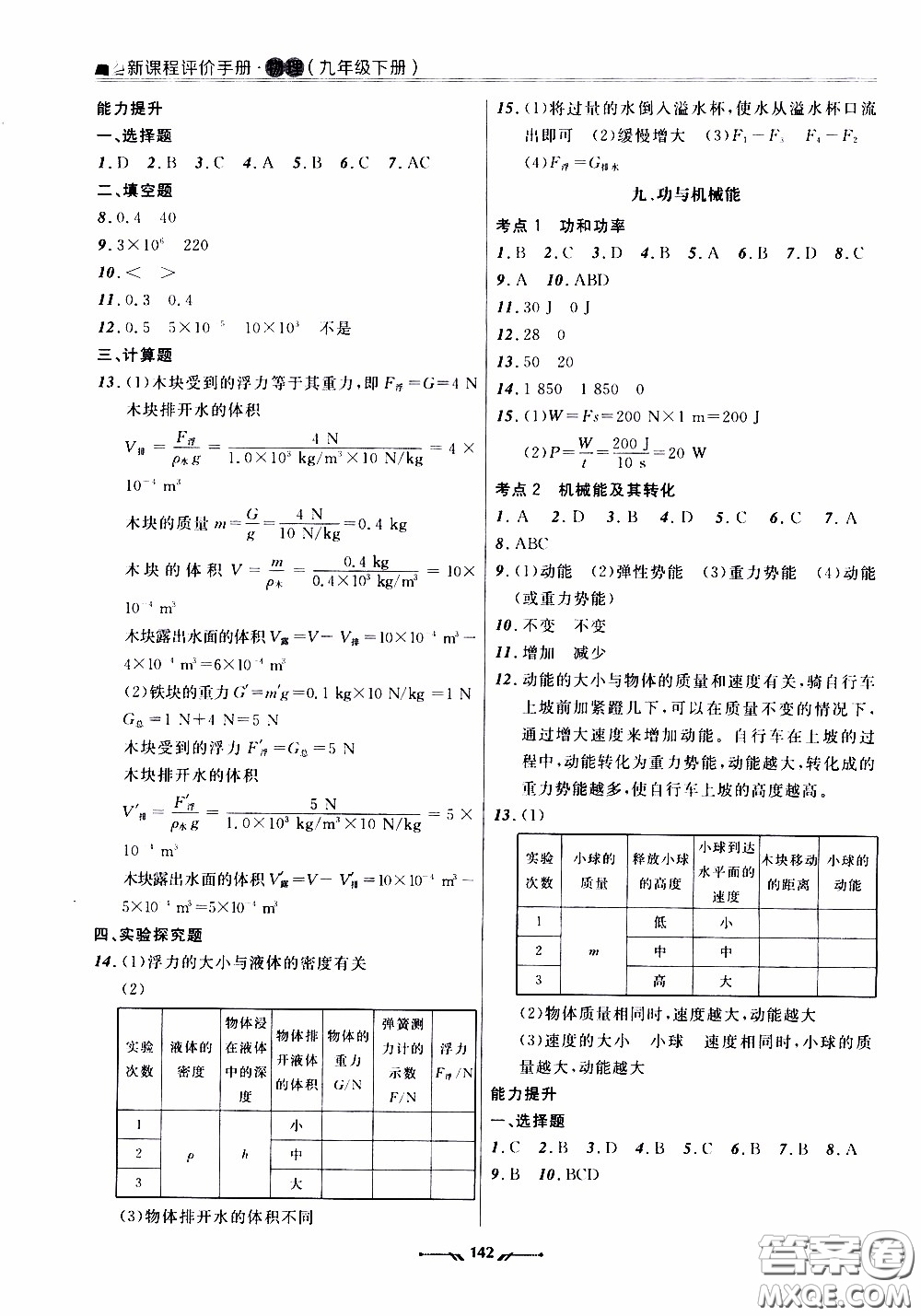 遼寧師范大學(xué)出版社2021新課程評價(jià)手冊九年級物理下冊答案