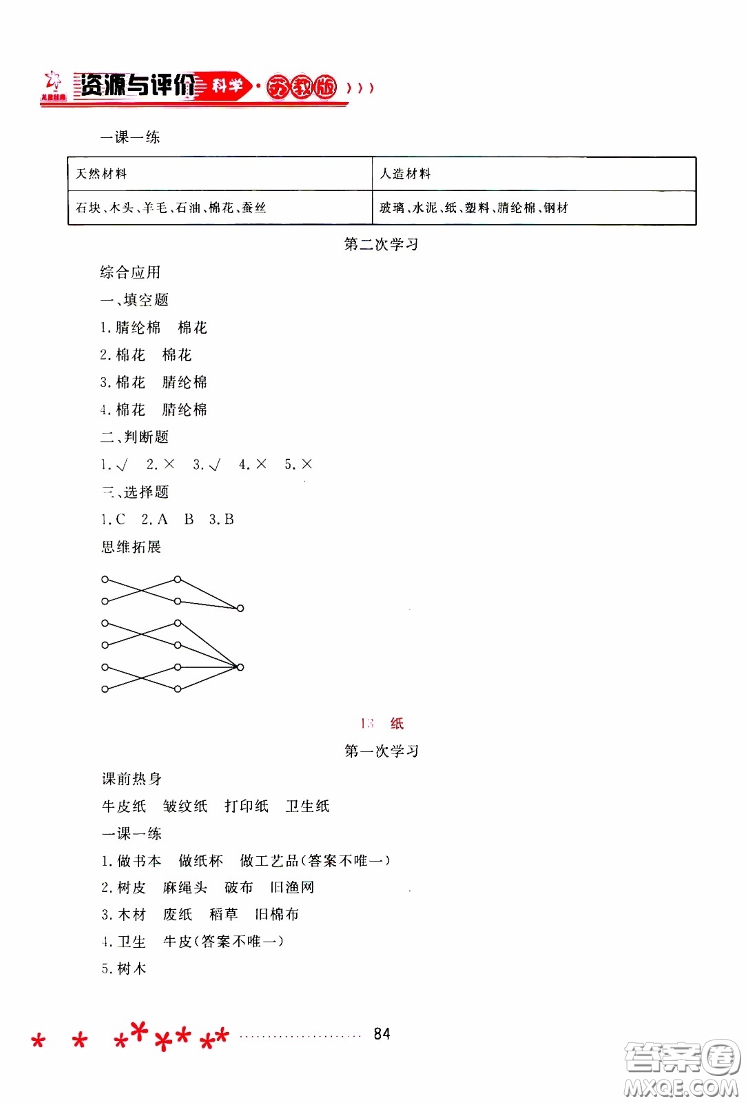 2020年資源與評價科學(xué)三年級下冊蘇教版參考答案