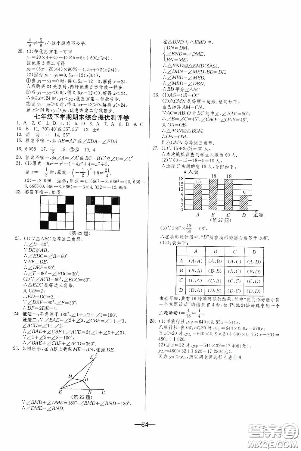 江蘇人民出版社2020期末闖關(guān)沖刺100分七年級(jí)數(shù)學(xué)下冊(cè)BSD版答案