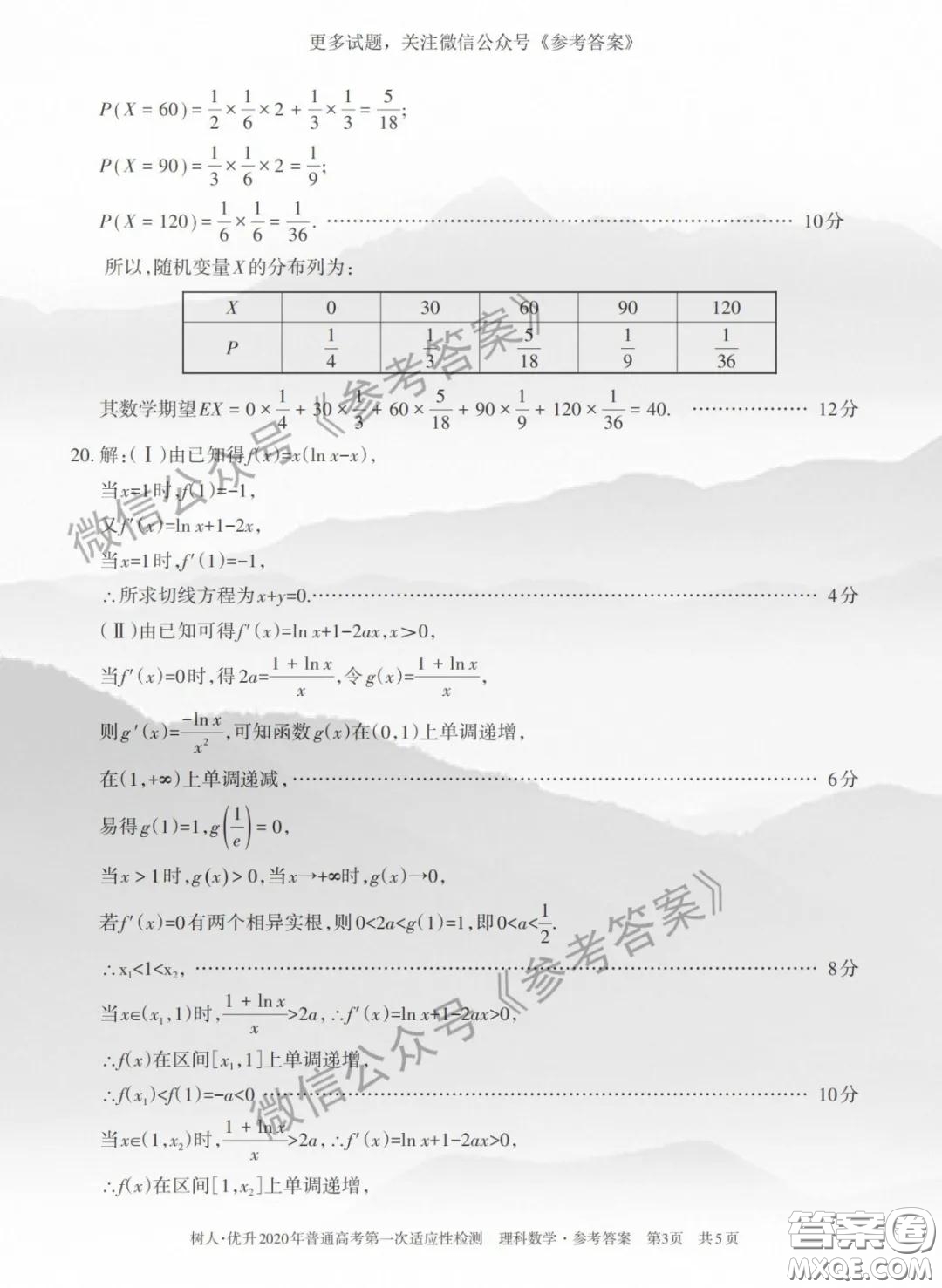 2020年新疆普通高考第一次適應(yīng)性檢測(cè)理科數(shù)學(xué)答案