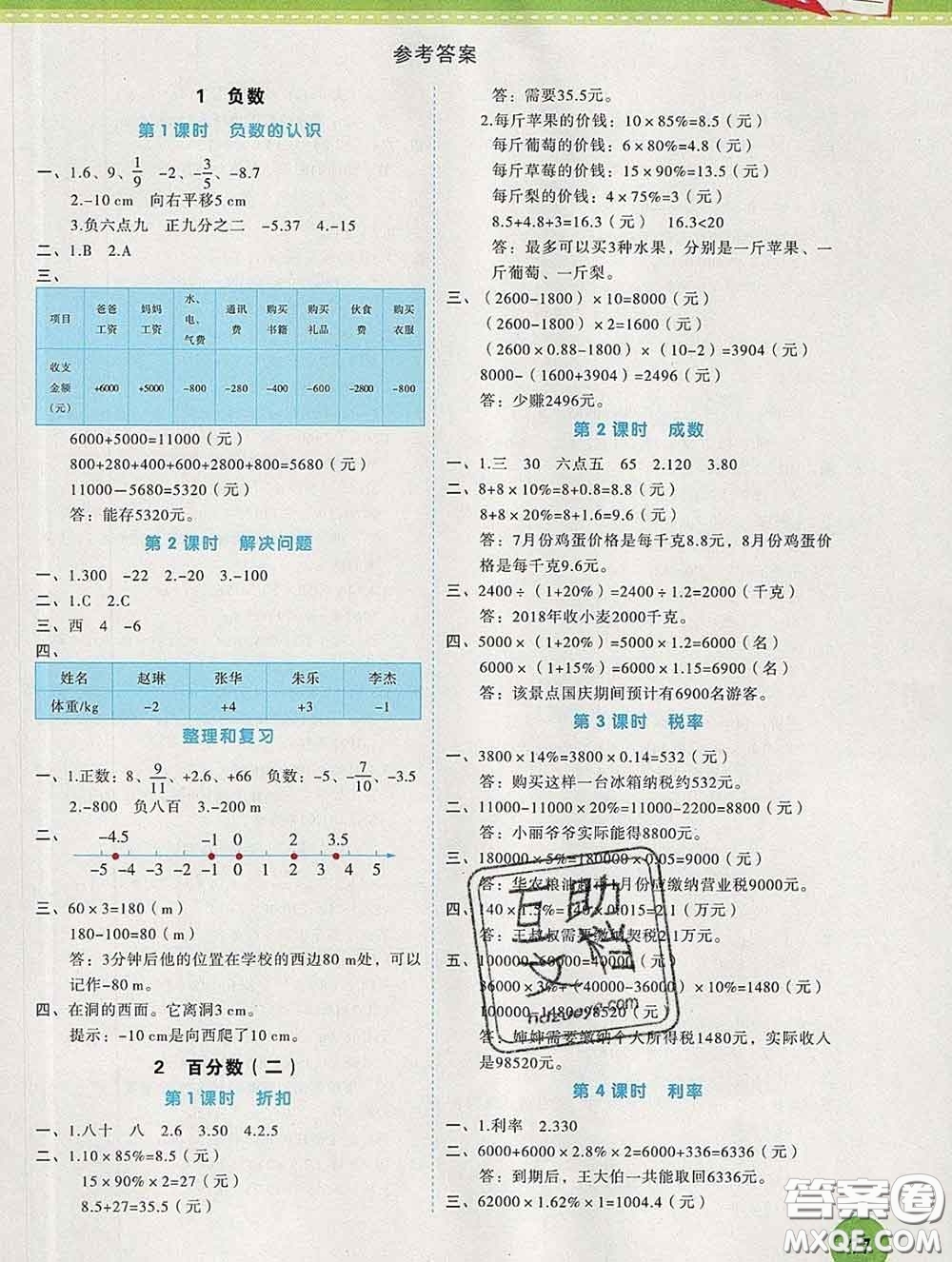 西安出版社2020新版黃岡隨堂練六年級(jí)數(shù)學(xué)下冊(cè)人教版答案