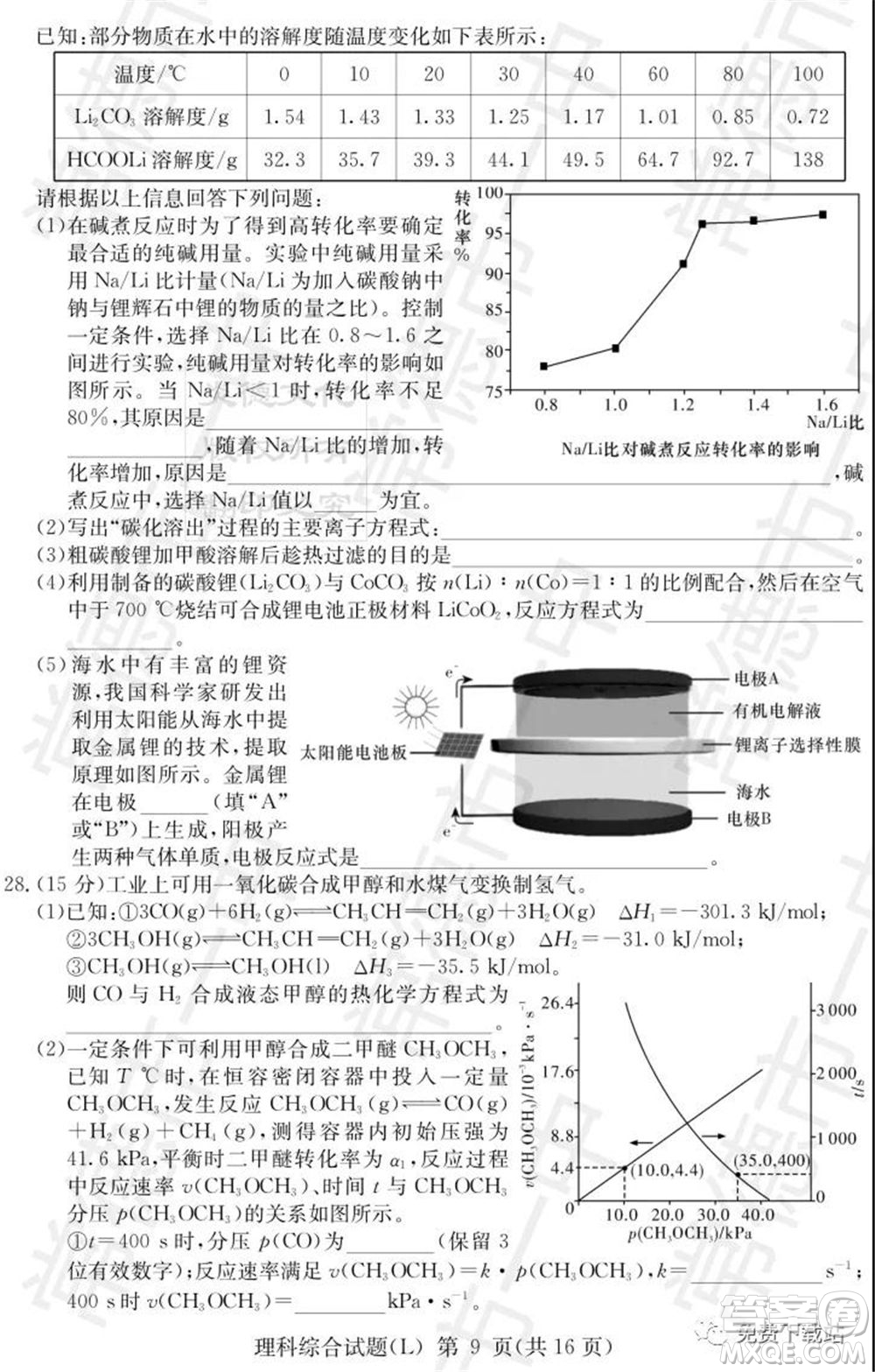 湖南省2020屆高三六校聯(lián)考試題理科綜合試題及答案