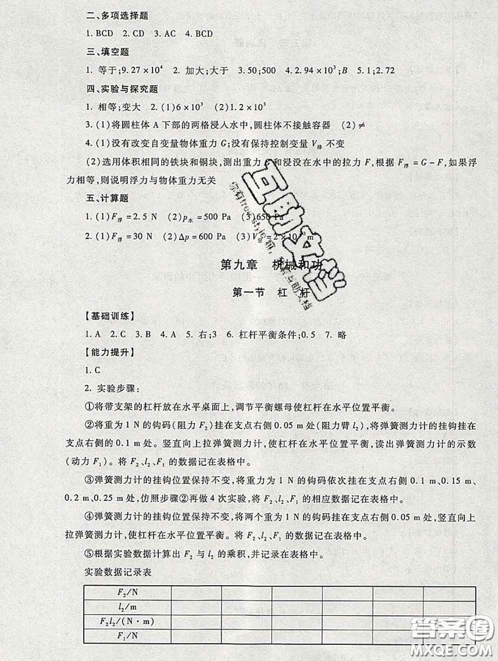 2020春海淀名師伴你學同步學練測八年級物理下冊人教版答案