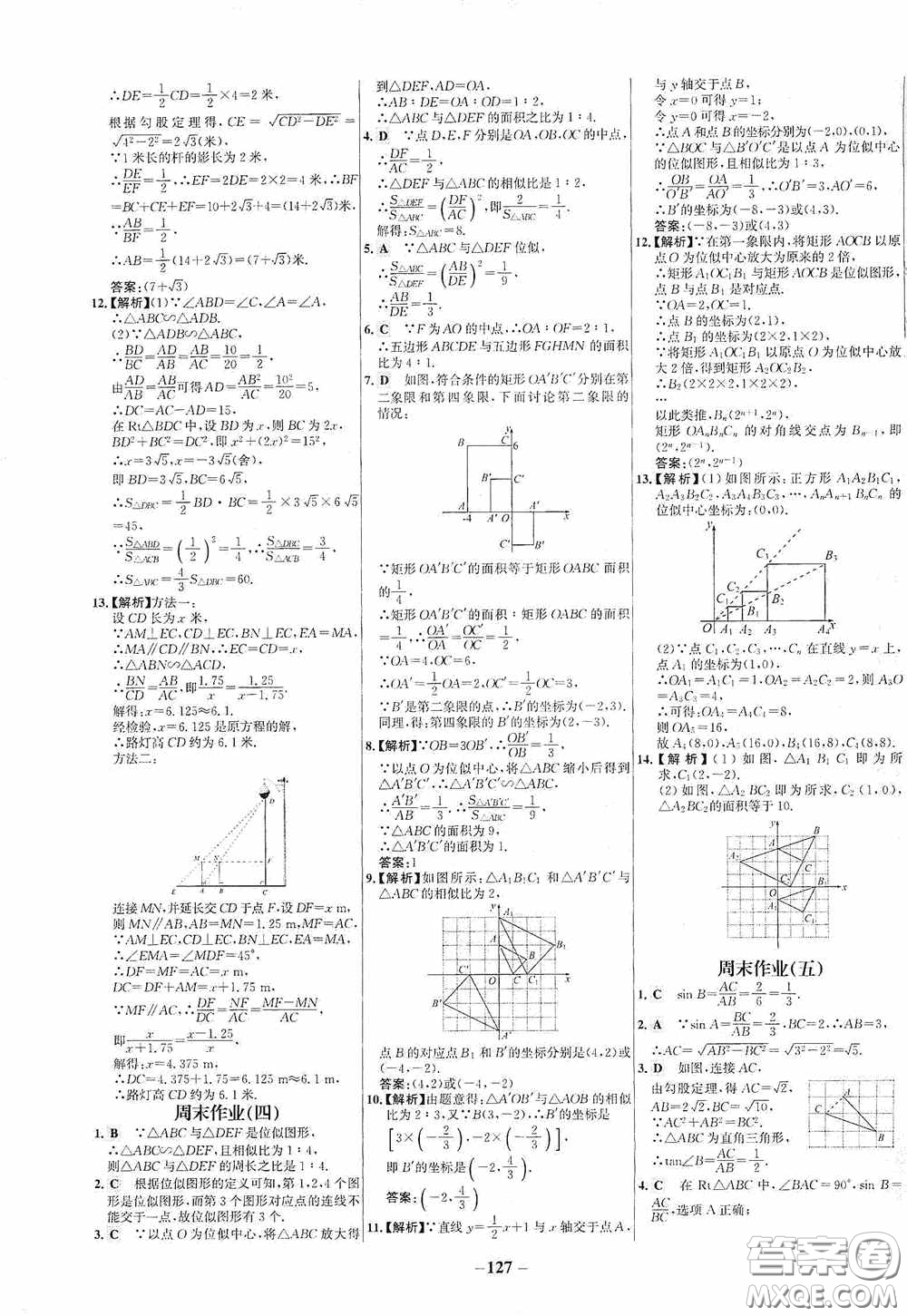 世紀(jì)金榜初中百練百勝2020周末作業(yè)期末專練九年級(jí)數(shù)學(xué)下冊(cè)答案