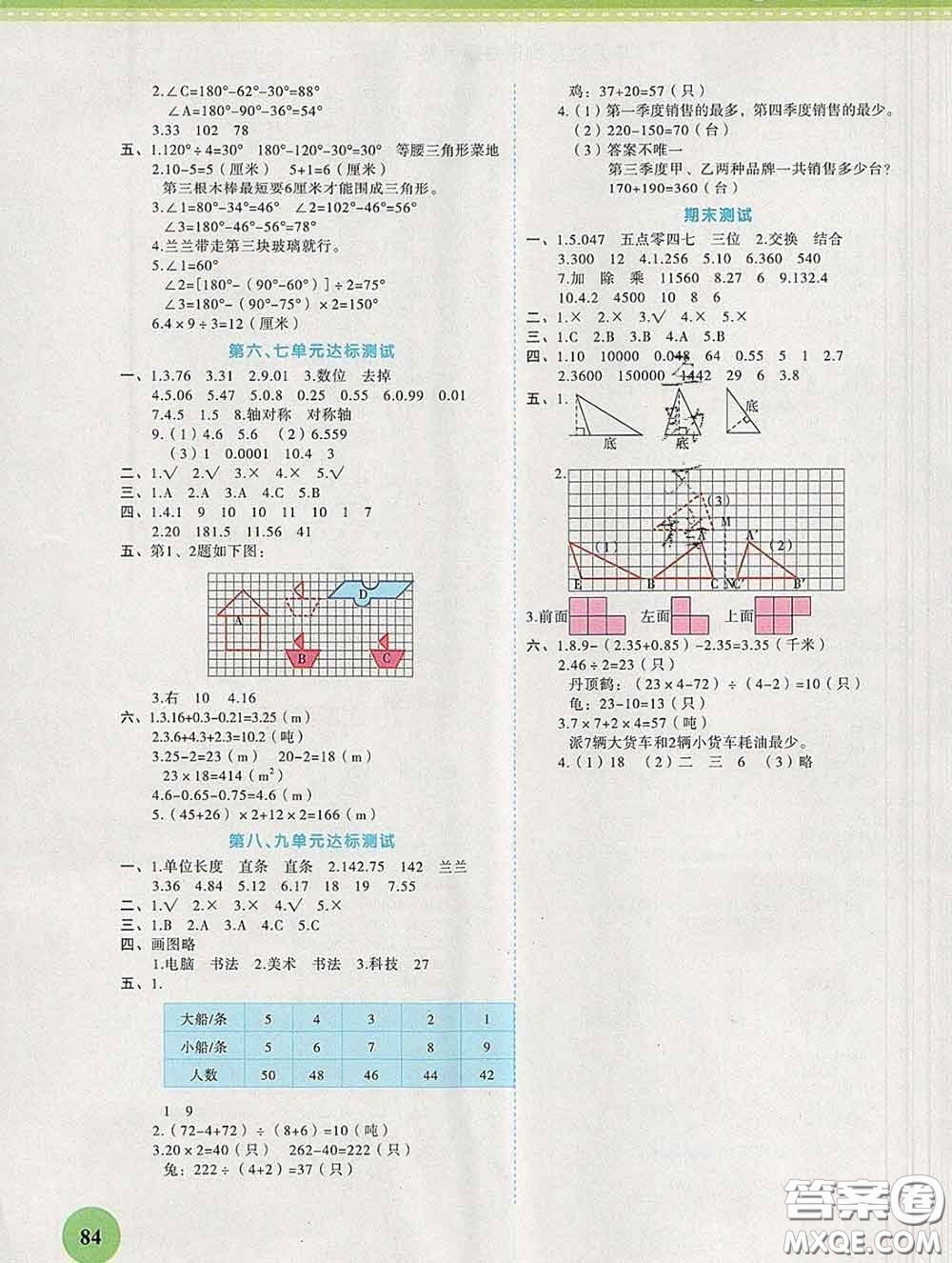 西安出版社2020新版黃岡隨堂練四年級數(shù)學(xué)下冊人教版答案