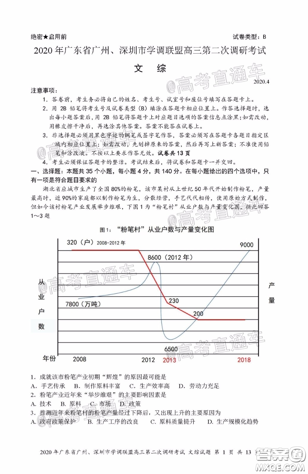 2020年廣東省廣州深圳市學(xué)調(diào)聯(lián)盟高三第二次調(diào)研考試文綜試題及答案