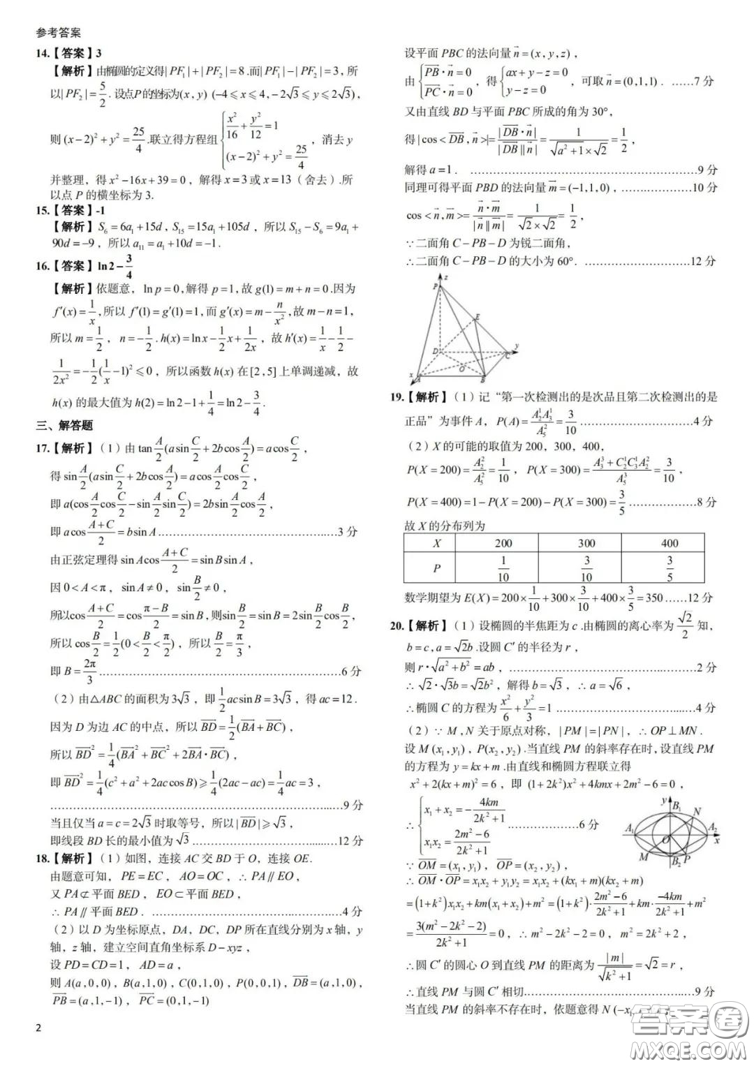 2020屆高考強基3套卷全國卷一理科數(shù)學(xué)參考答案