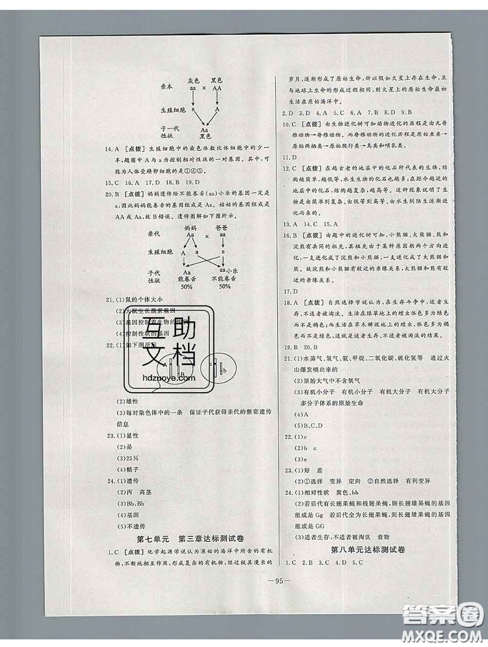 2020新版A+優(yōu)化作業(yè)本八年級生物下冊人教版參考答案