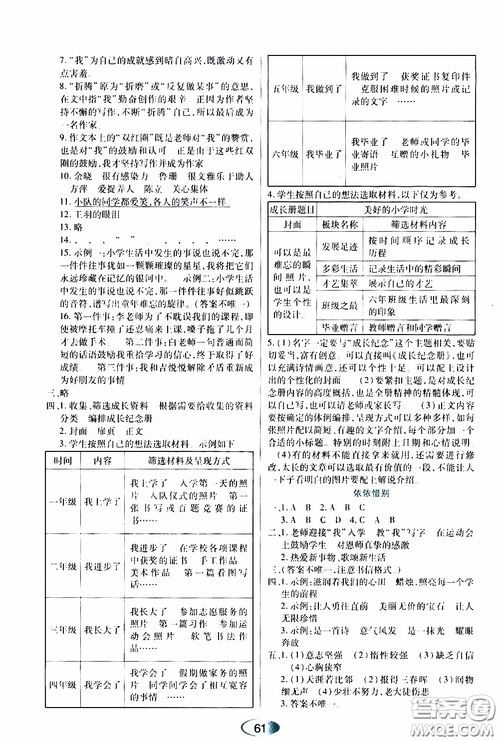 黑龍江教育出版社2020年資源與評價語文六年級下冊人教版參考答案