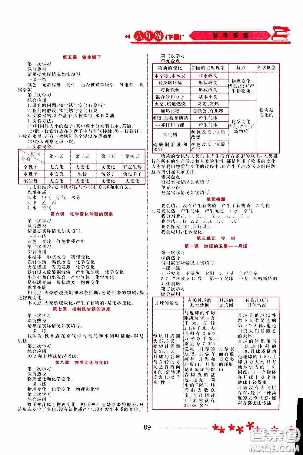 黑龍江教育出版社2020年資源與評(píng)價(jià)科學(xué)六年級(jí)下冊(cè)教科版參考答案