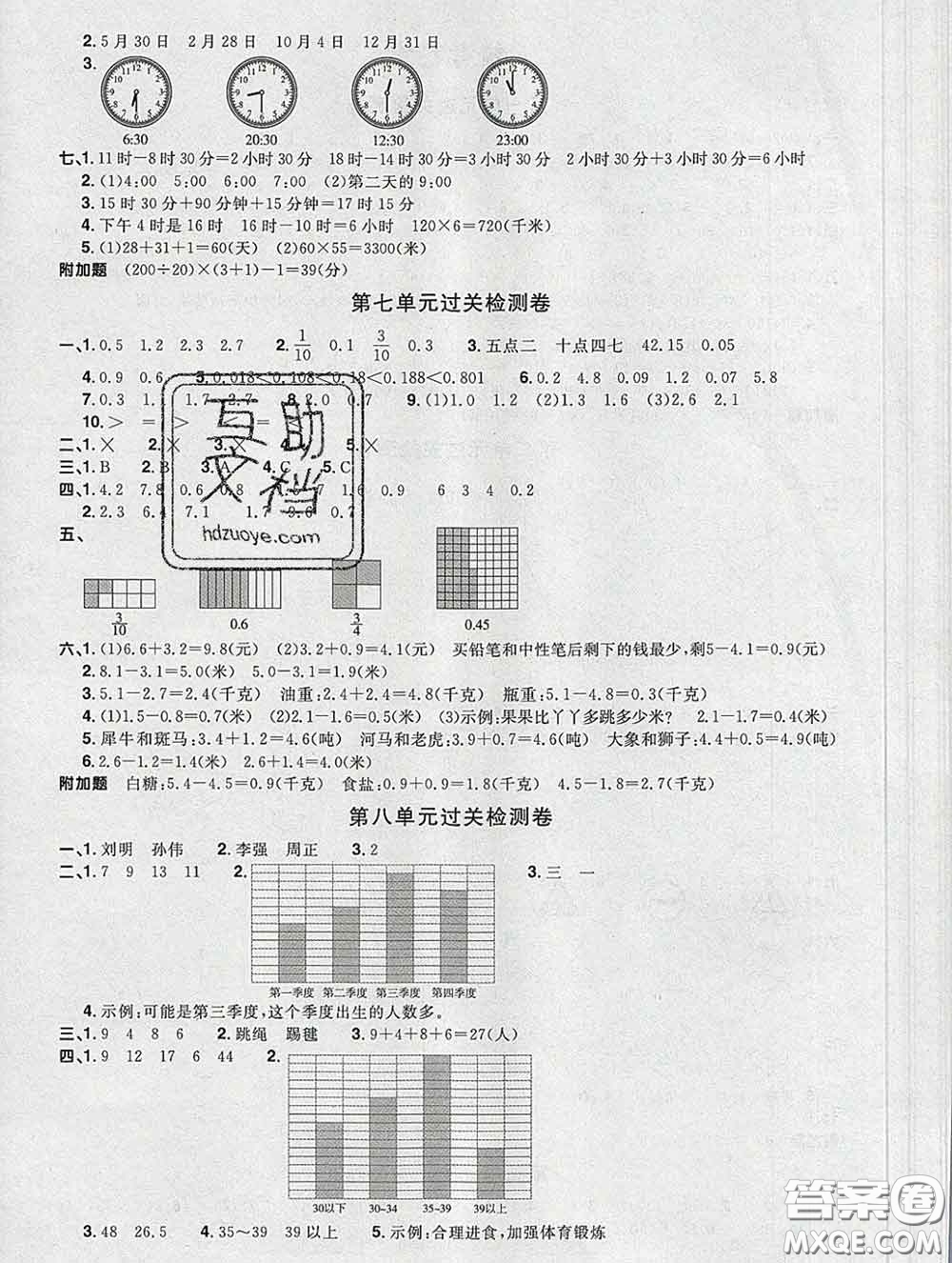 2020新版陽(yáng)光同學(xué)一線(xiàn)名師全優(yōu)好卷三年級(jí)數(shù)學(xué)下冊(cè)青島版答案