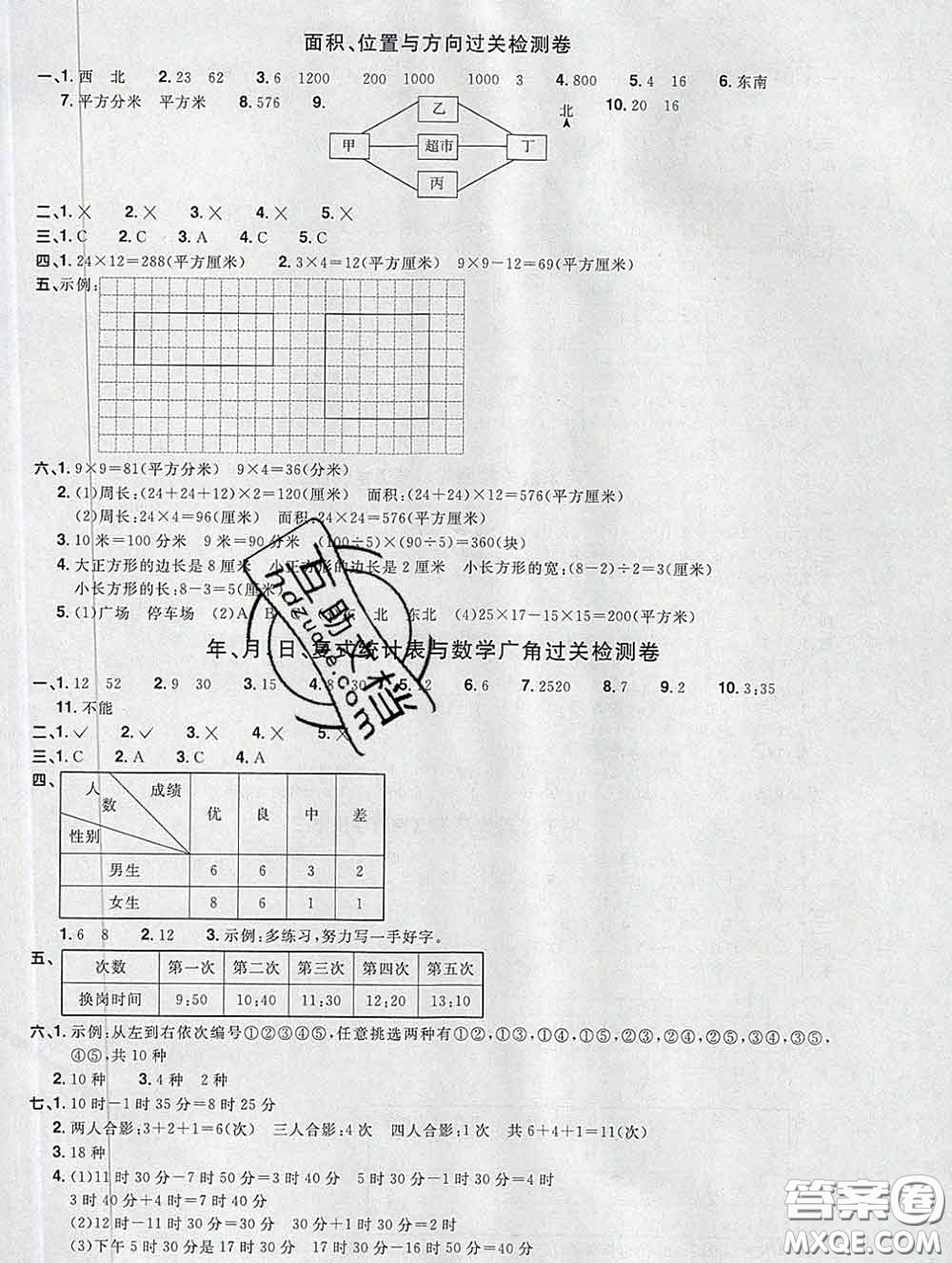 2020新版陽(yáng)光同學(xué)一線(xiàn)名師全優(yōu)好卷三年級(jí)數(shù)學(xué)下冊(cè)人教版廣東專(zhuān)版答案