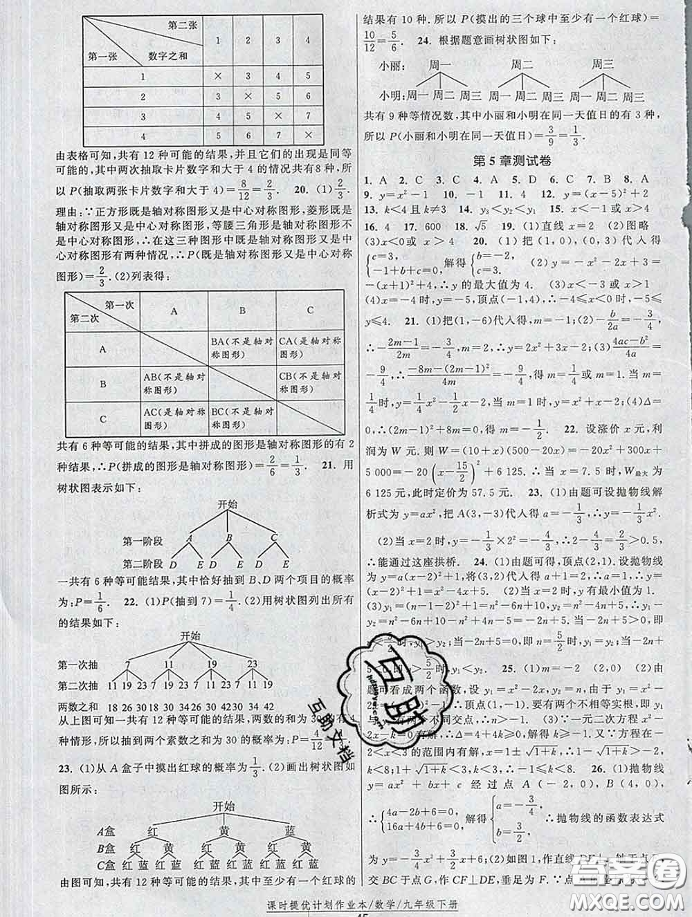 2020新版課時提優(yōu)計(jì)劃作業(yè)本九年級數(shù)學(xué)下冊蘇科版答案