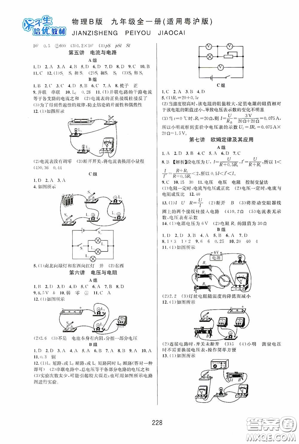 華東師范大學出版社2020尖子生培優(yōu)教材九年級全一冊物理粵滬版B版雙色版答案