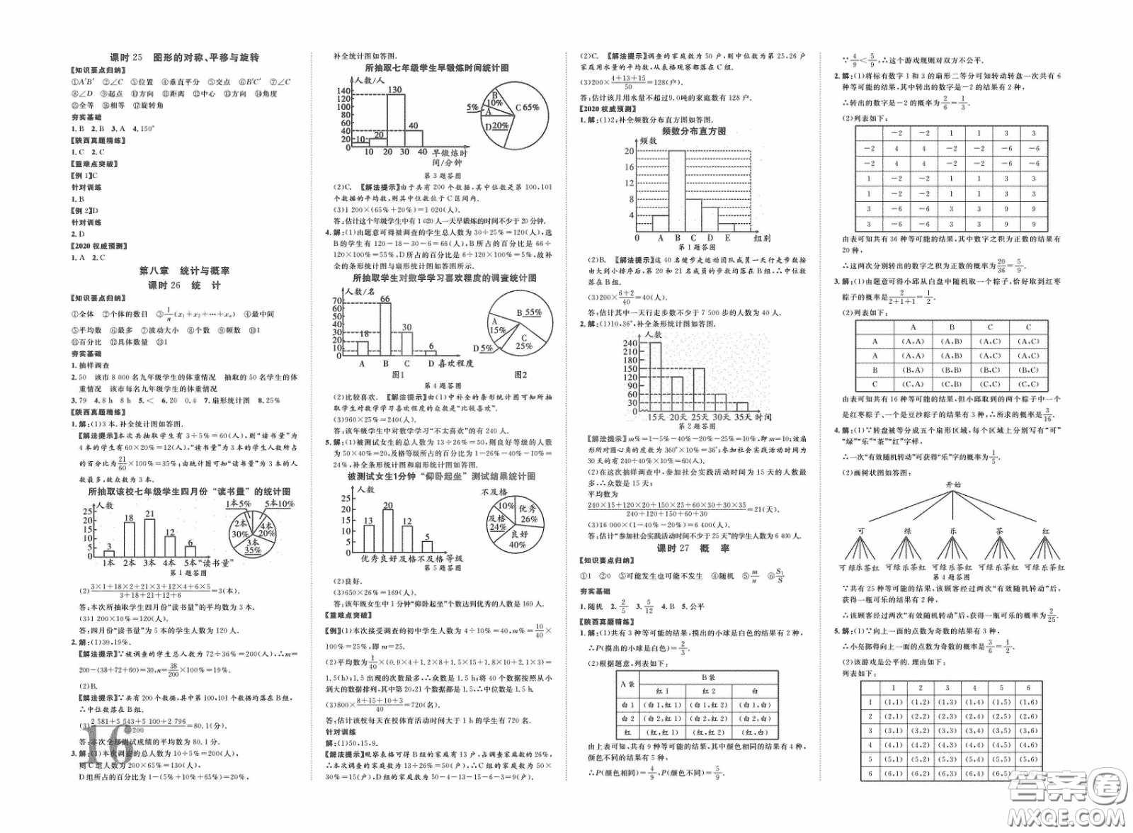 世界圖書出版公司2020陜西中考總復(fù)習(xí)優(yōu)化指導(dǎo)精講版數(shù)學(xué)答案