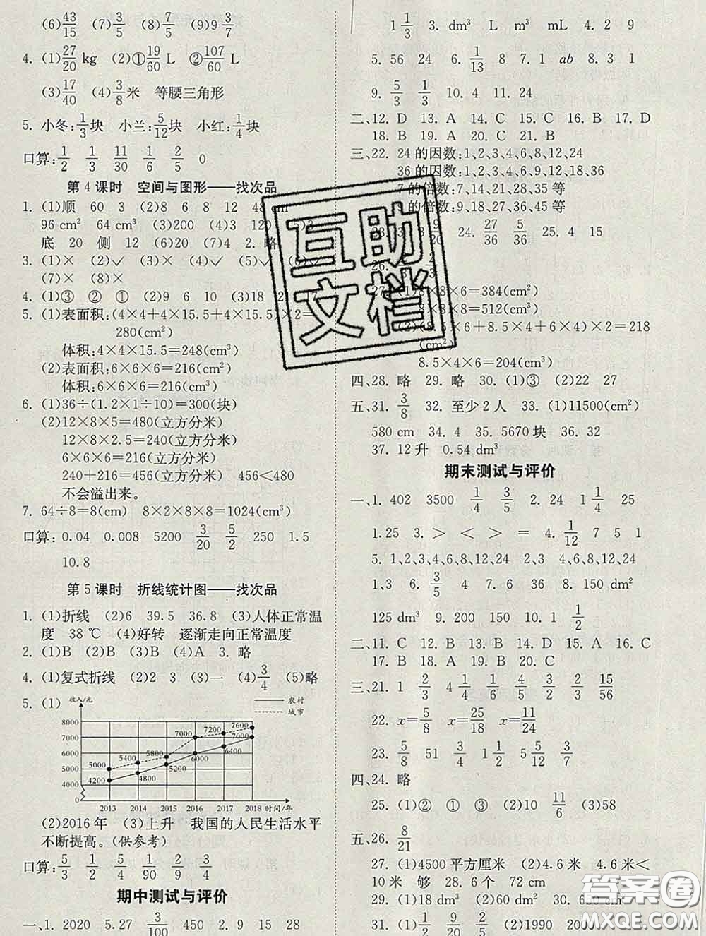 2020新版同步精練五年級(jí)數(shù)學(xué)下冊(cè)人教版參考答案