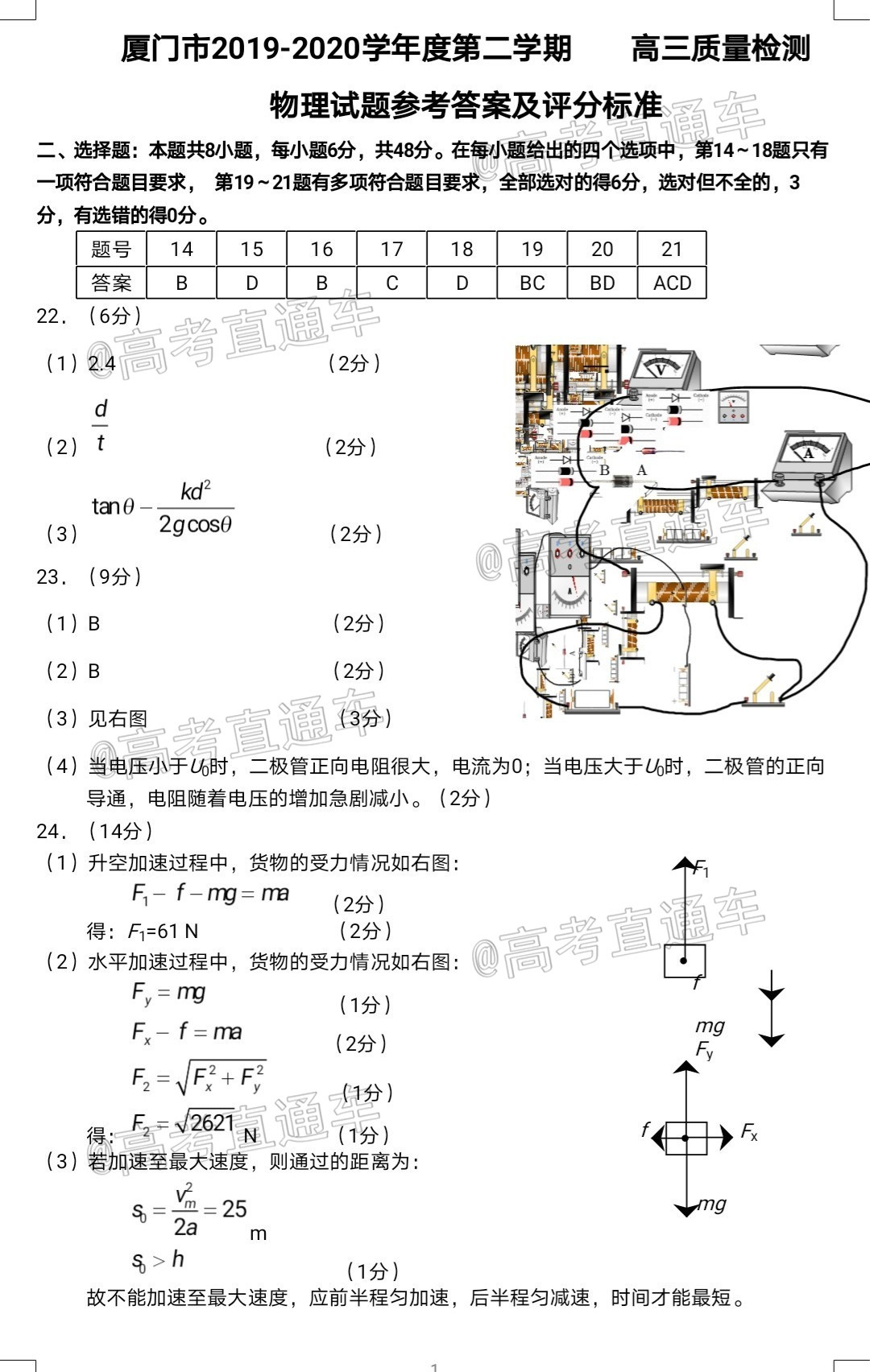 廈門(mén)市2020屆高中畢業(yè)班第一次質(zhì)量檢查理科綜合試題及答案