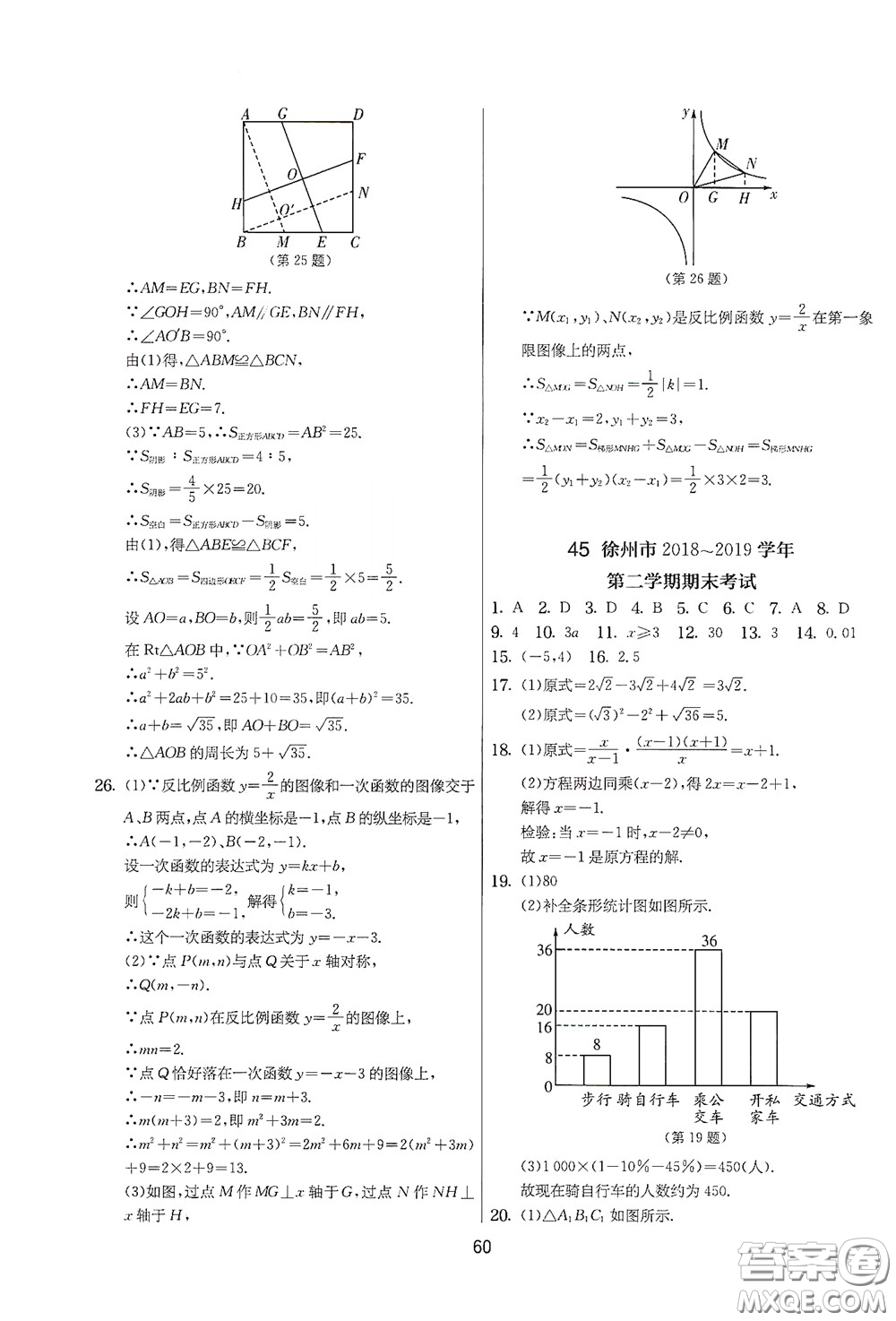 吉林教育出版社2020實驗班提優(yōu)大考卷數(shù)學(xué)八年級下冊蘇科版答案