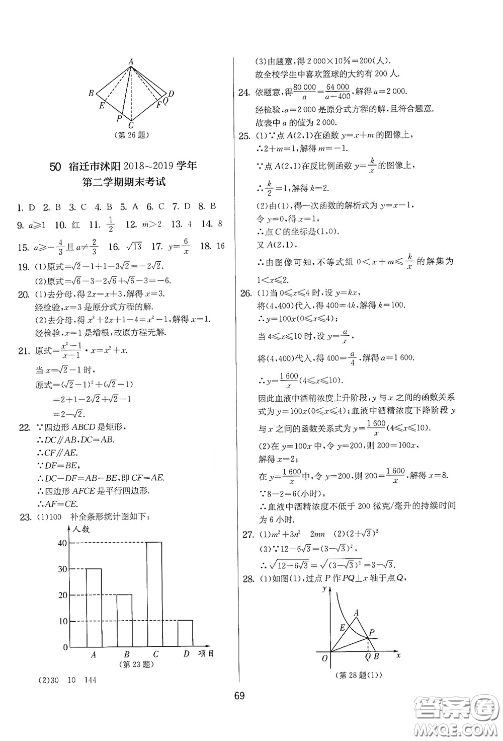 吉林教育出版社2020實驗班提優(yōu)大考卷數(shù)學(xué)八年級下冊蘇科版答案