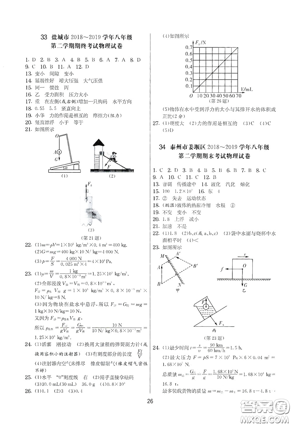 吉林教育出版社2020實(shí)驗(yàn)班提優(yōu)大考卷八年級(jí)物理下冊(cè)蘇科版答案