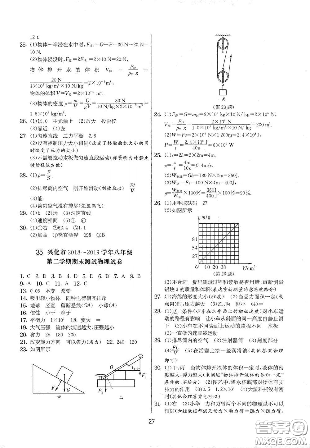 吉林教育出版社2020實(shí)驗(yàn)班提優(yōu)大考卷八年級(jí)物理下冊(cè)蘇科版答案