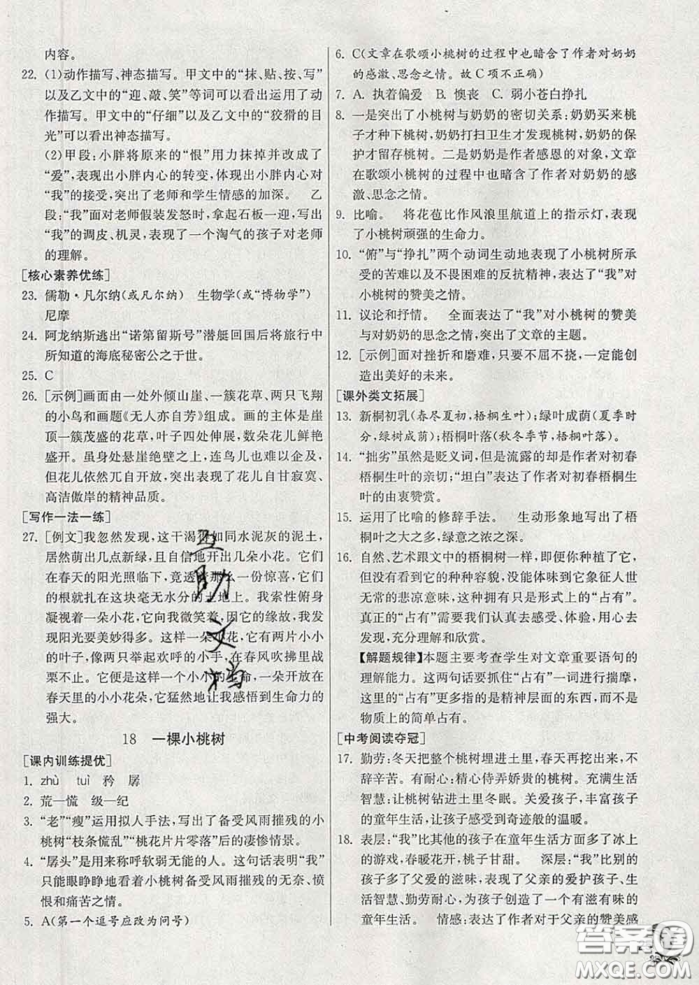 春雨教育2020春實驗班提優(yōu)訓(xùn)練七年級語文下冊人教版答案