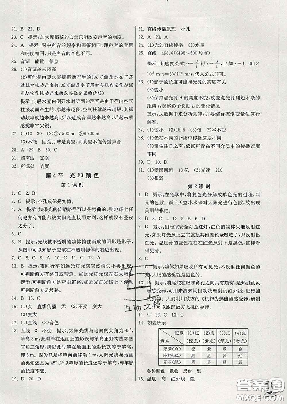 春雨教育2020春實驗班提優(yōu)訓(xùn)練七年級科學(xué)下冊浙教版答案