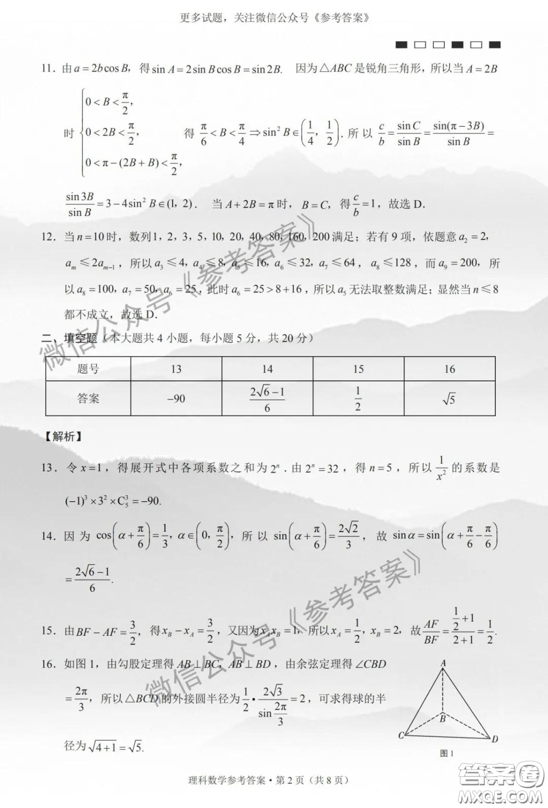 巴蜀中學(xué)2020屆高考適應(yīng)性月考卷六理科數(shù)學(xué)答案