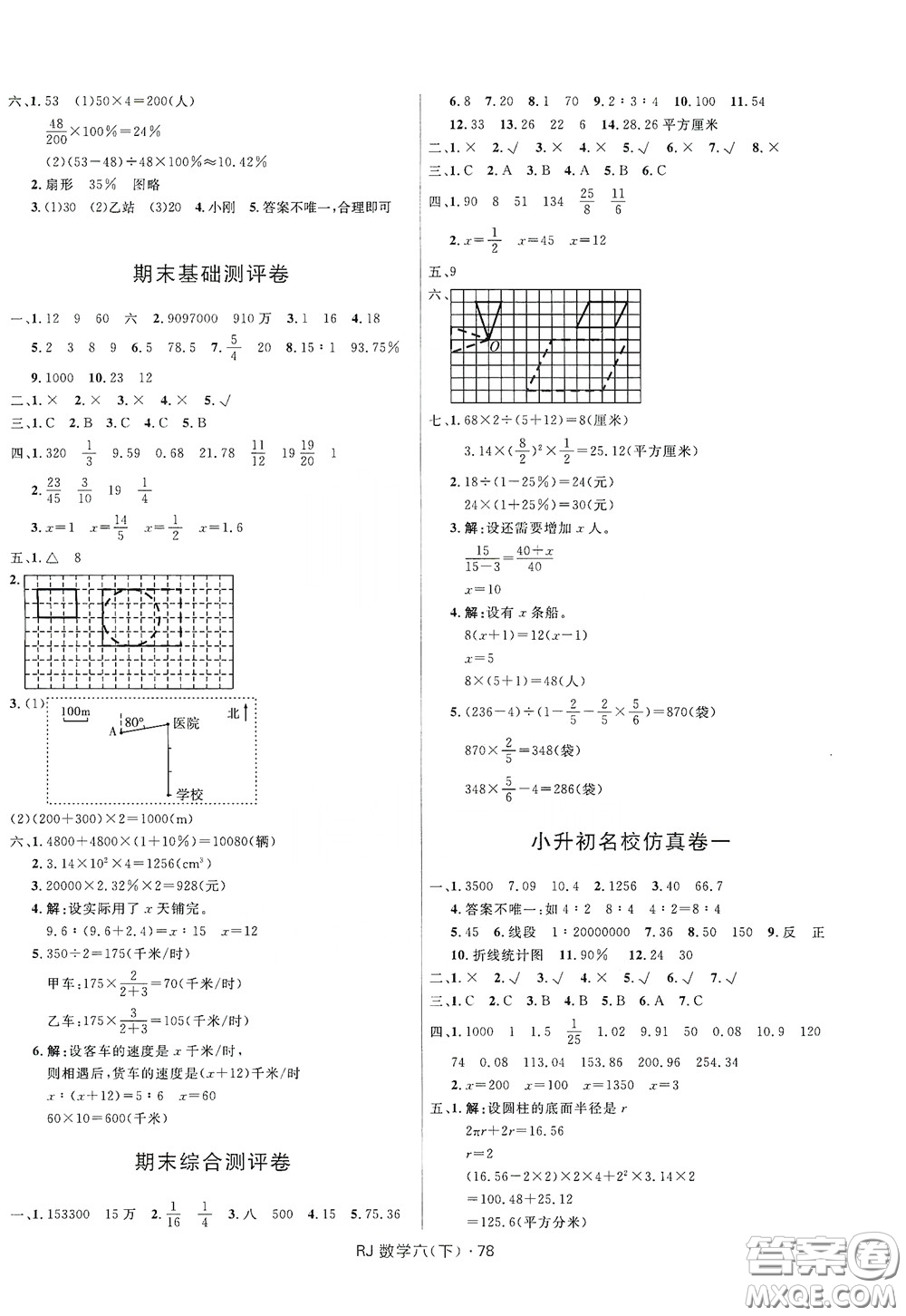 2020創(chuàng)新與探究測(cè)試卷六年級(jí)數(shù)學(xué)下冊(cè)人教版答案