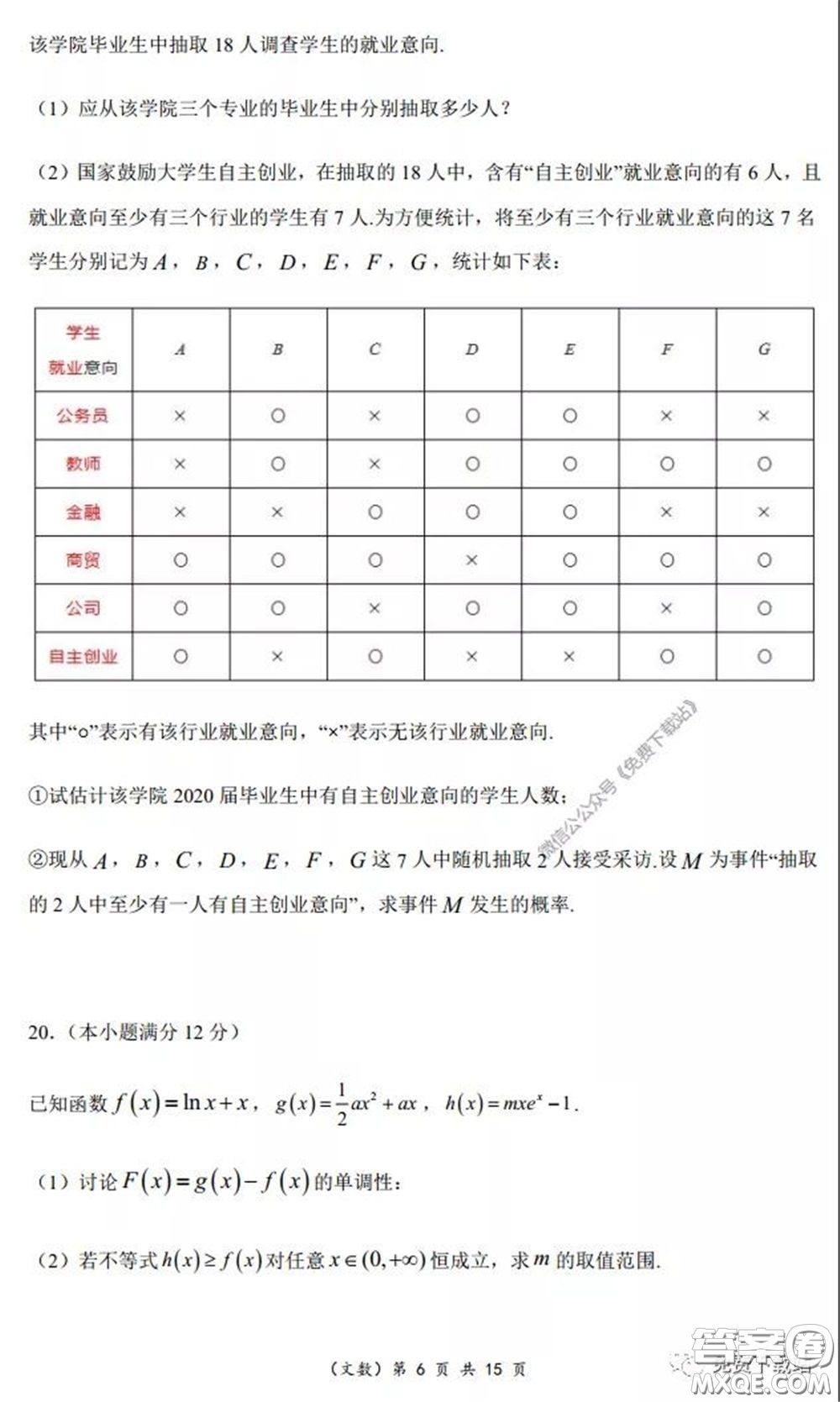 重慶市名校聯(lián)盟高2020級(jí)二診模擬考試文科數(shù)學(xué)試題及答案