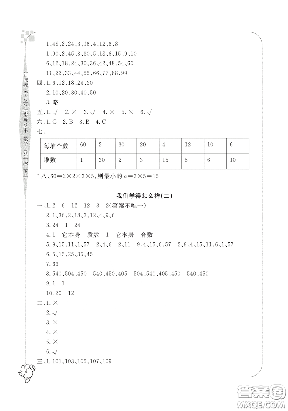 寧波出版社2020學(xué)習(xí)方法指導(dǎo)叢書五年級(jí)數(shù)學(xué)下冊(cè)人教版答案