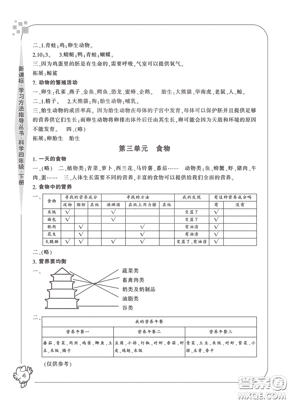 寧波出版社2020學(xué)習(xí)方法指導(dǎo)叢書四年級(jí)科學(xué)下冊人教版答案