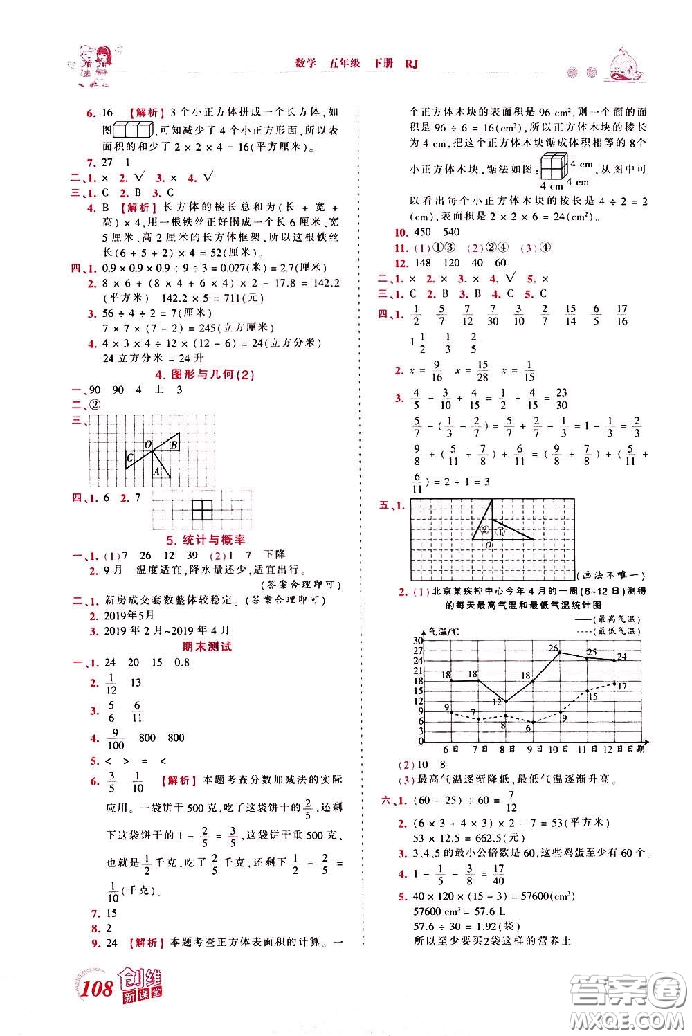 2020年王朝霞創(chuàng)維新課堂同步優(yōu)化訓(xùn)練數(shù)學(xué)五年級(jí)下冊(cè)RJ人教版參考答案