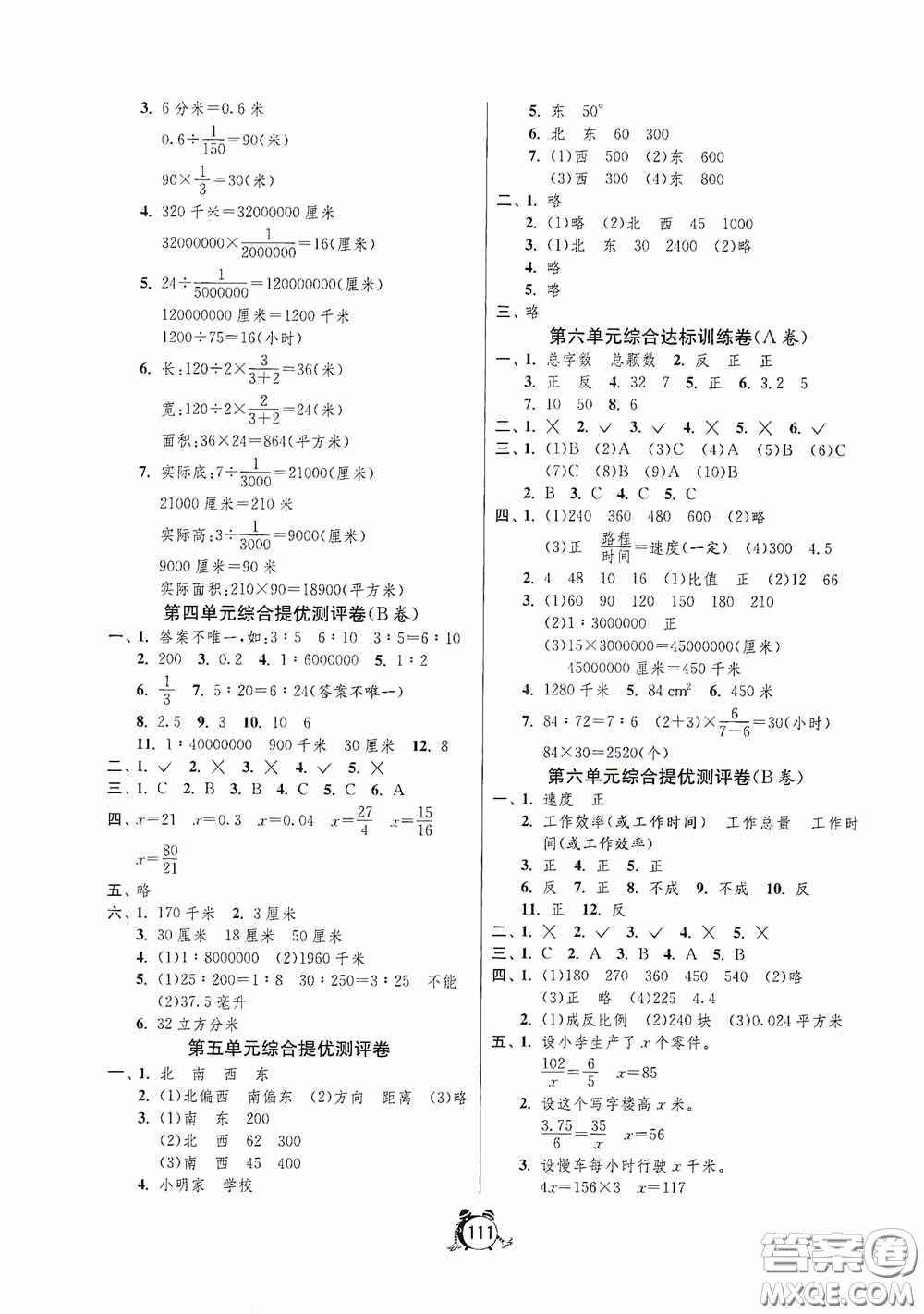 江蘇人民出版社2020提優(yōu)名卷六年級數(shù)學(xué)下冊蘇教版答案