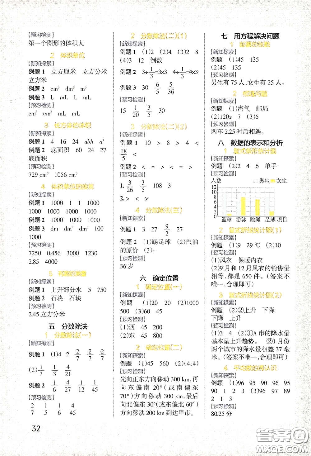 遼寧教育出版社2020小學(xué)學(xué)霸作業(yè)本高效預(yù)習(xí)冊(cè)數(shù)學(xué)五年級(jí)下冊(cè)北師大版答案