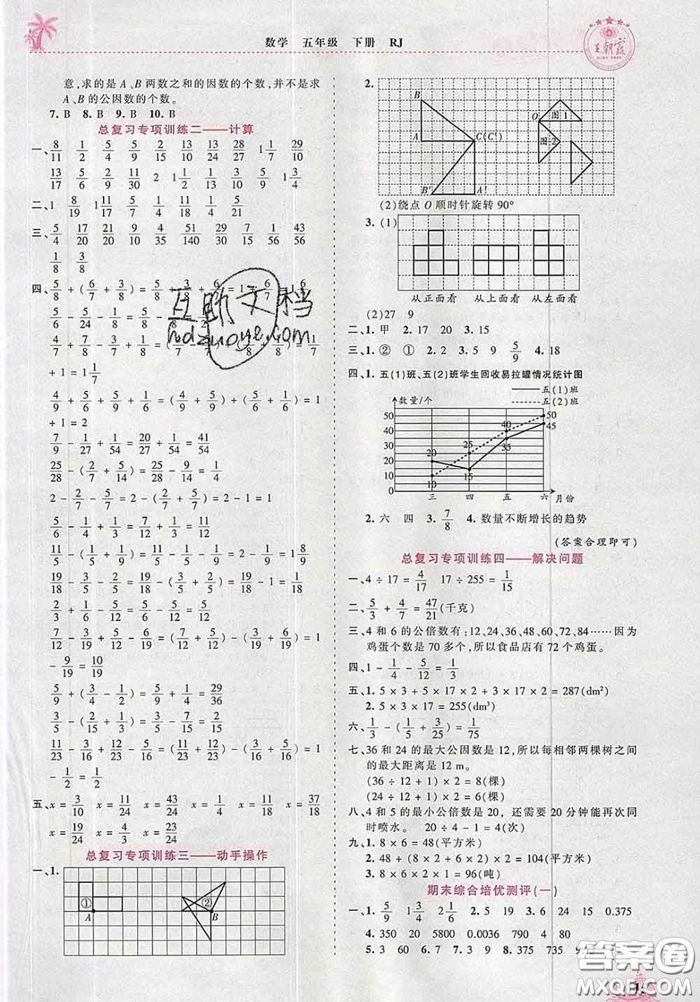 2020新版王朝霞德才兼?zhèn)渥鳂I(yè)創(chuàng)新設(shè)計(jì)五年級(jí)數(shù)學(xué)下冊(cè)人教版答案