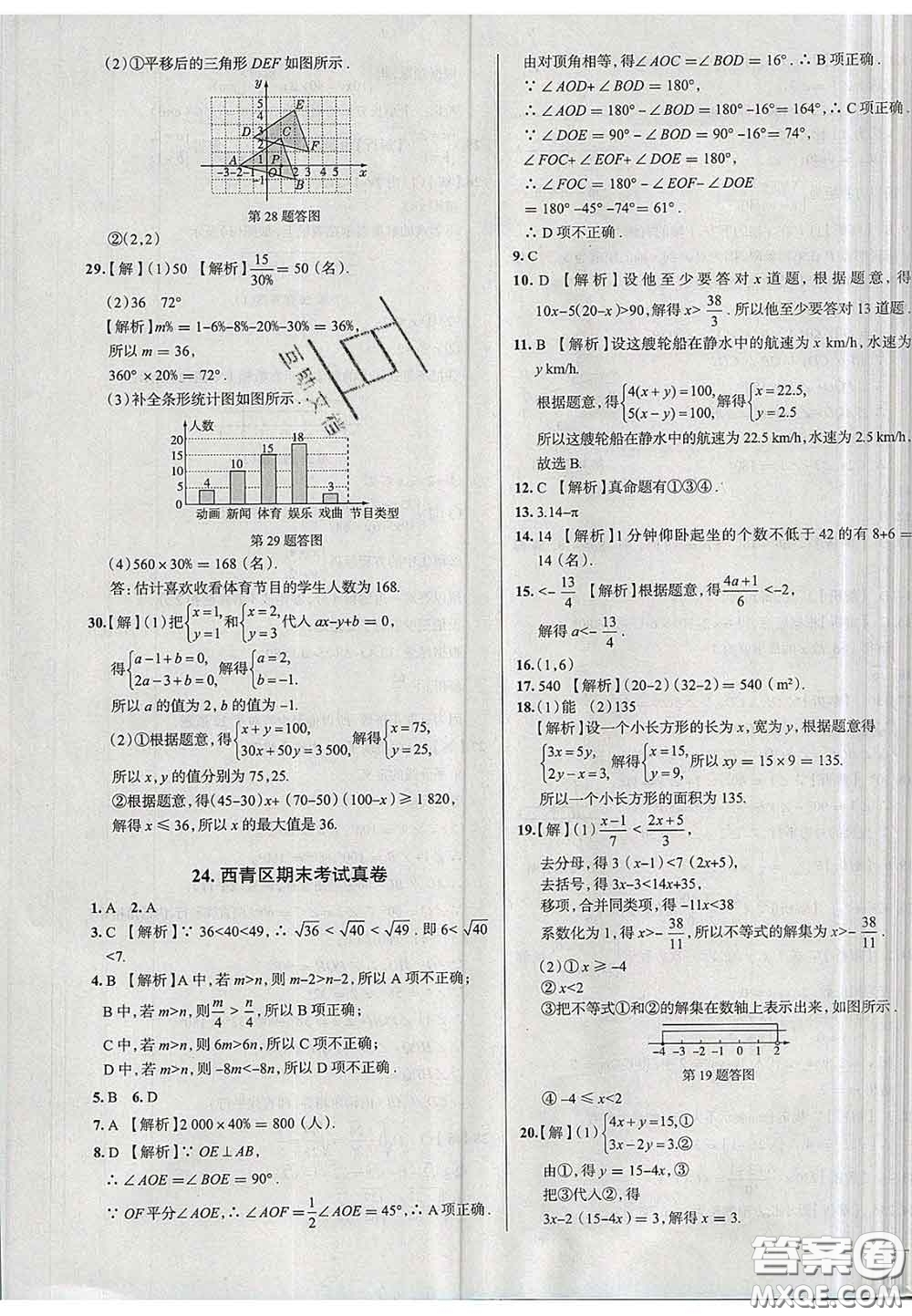 2020新版真題圈天津考生專用練考試卷七年級數(shù)學(xué)下冊答案