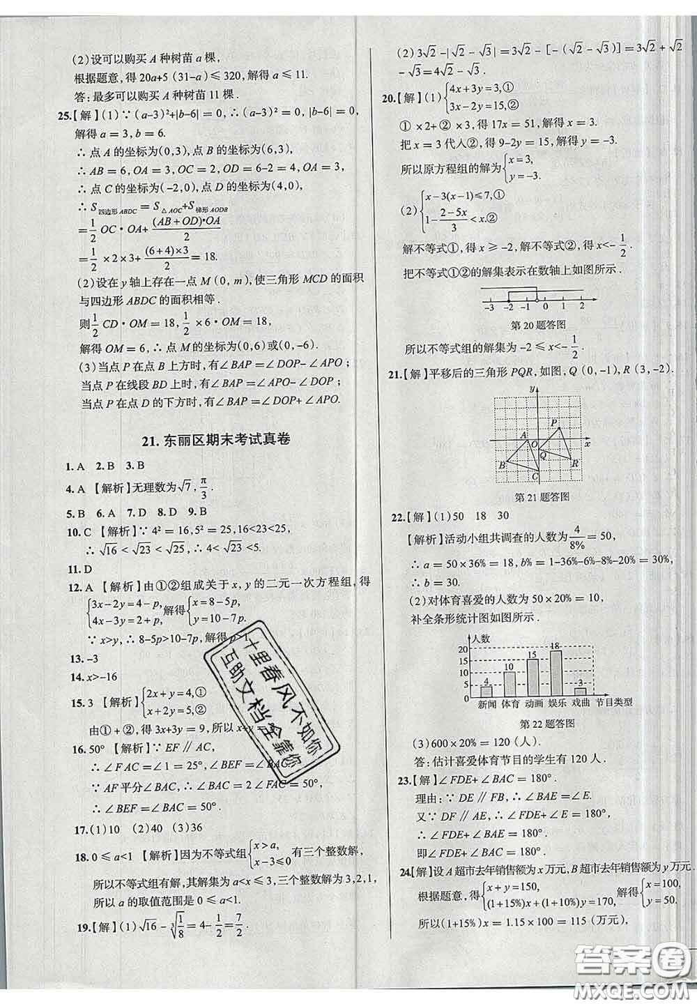 2020新版真題圈天津考生專用練考試卷七年級數(shù)學(xué)下冊答案