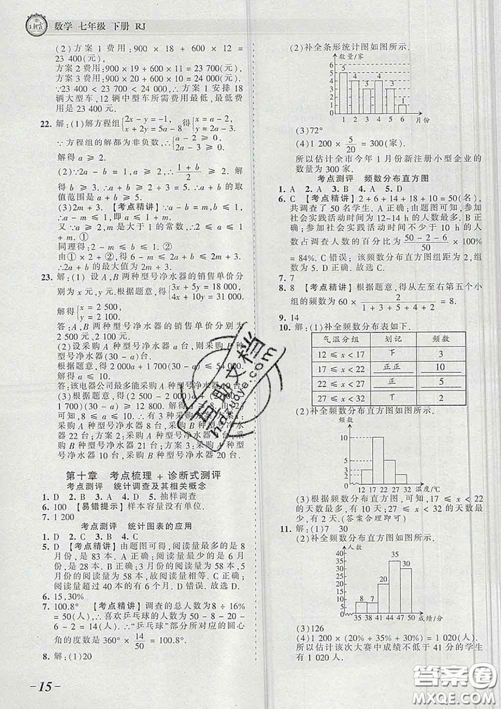 2020新版王朝霞考點梳理時習卷七年級數學下冊人教版答案