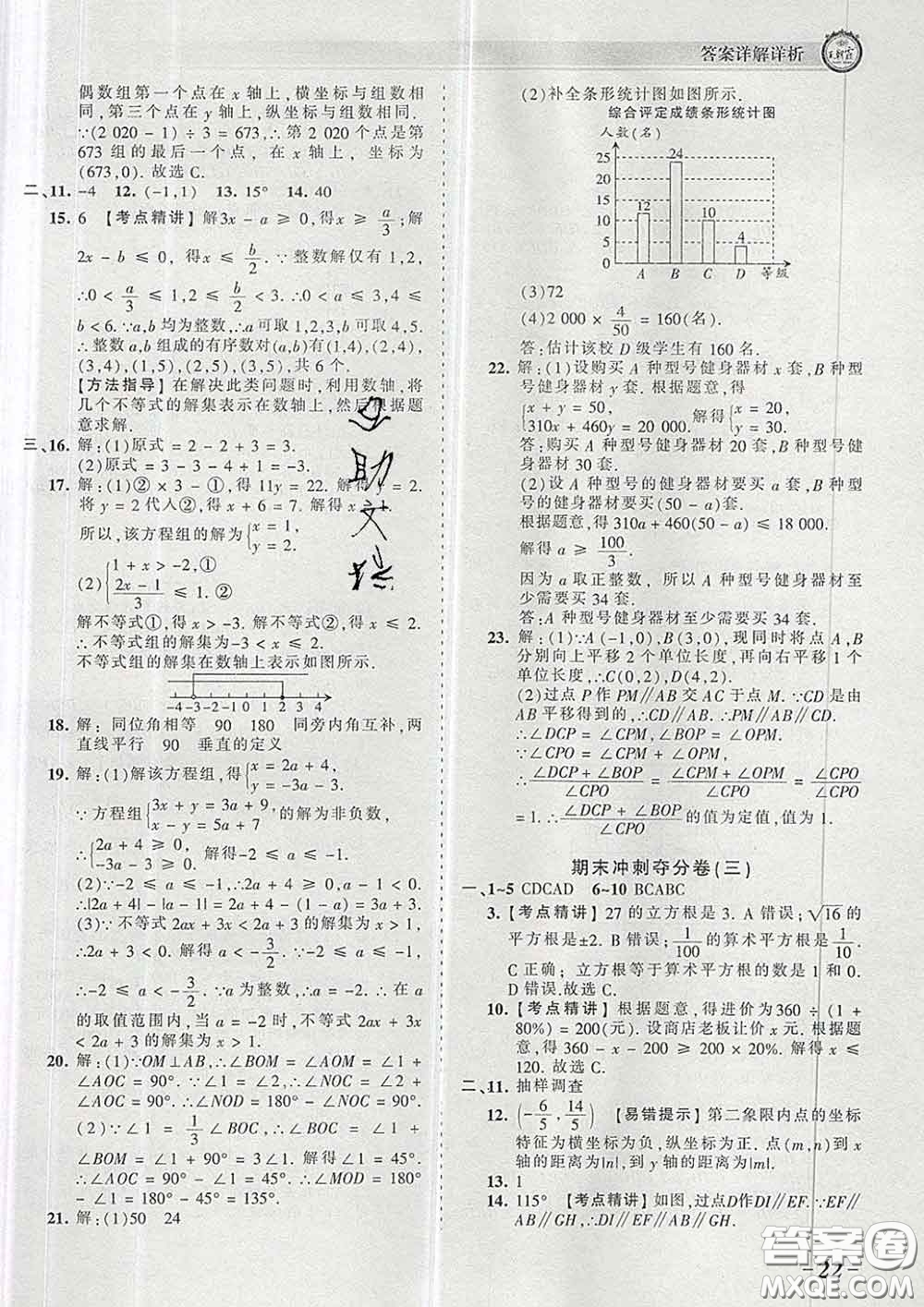 2020新版王朝霞考點梳理時習卷七年級數學下冊人教版答案