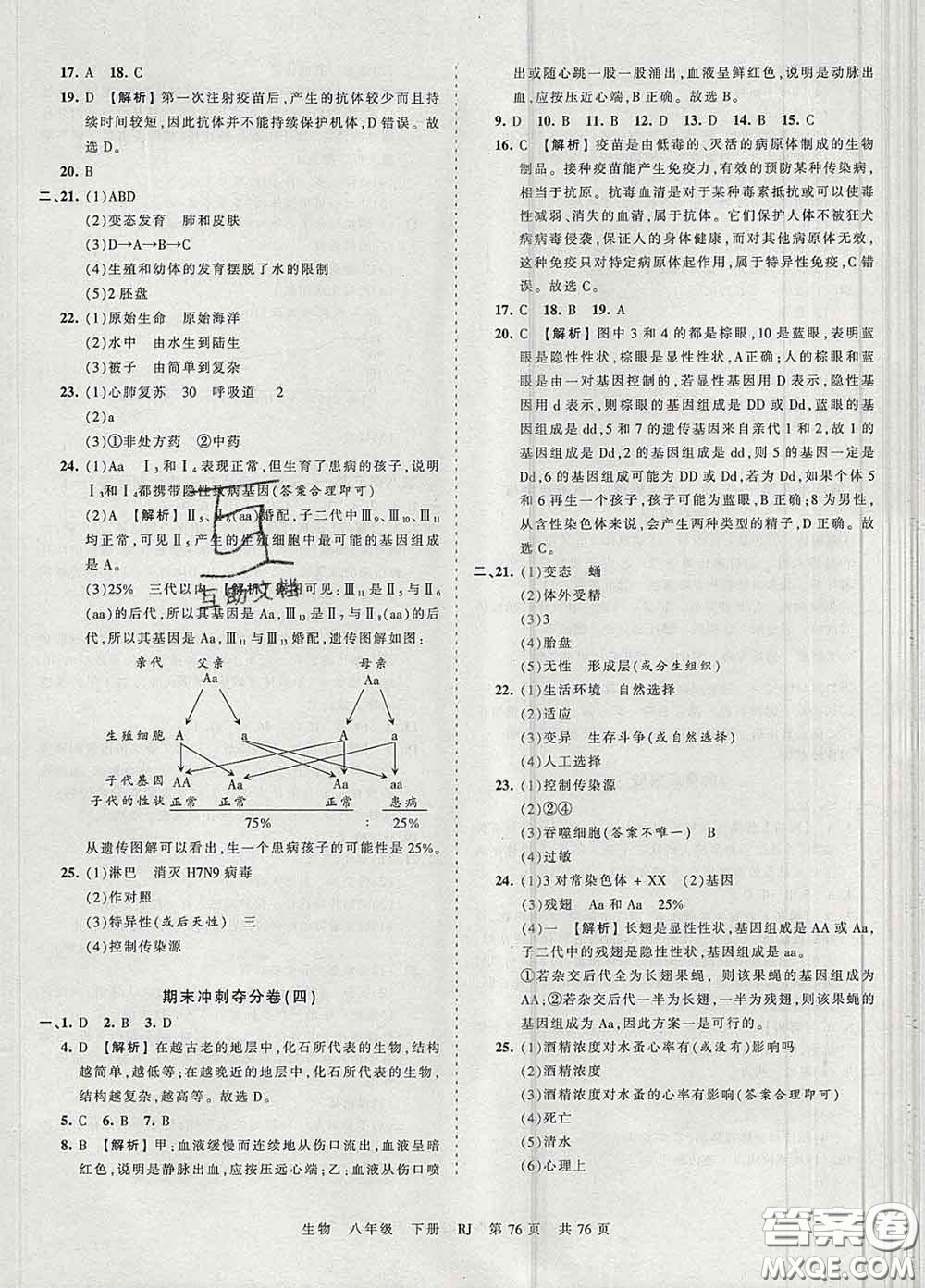 2020新版王朝霞考點(diǎn)梳理時(shí)習(xí)卷八年級(jí)生物下冊(cè)人教版答案