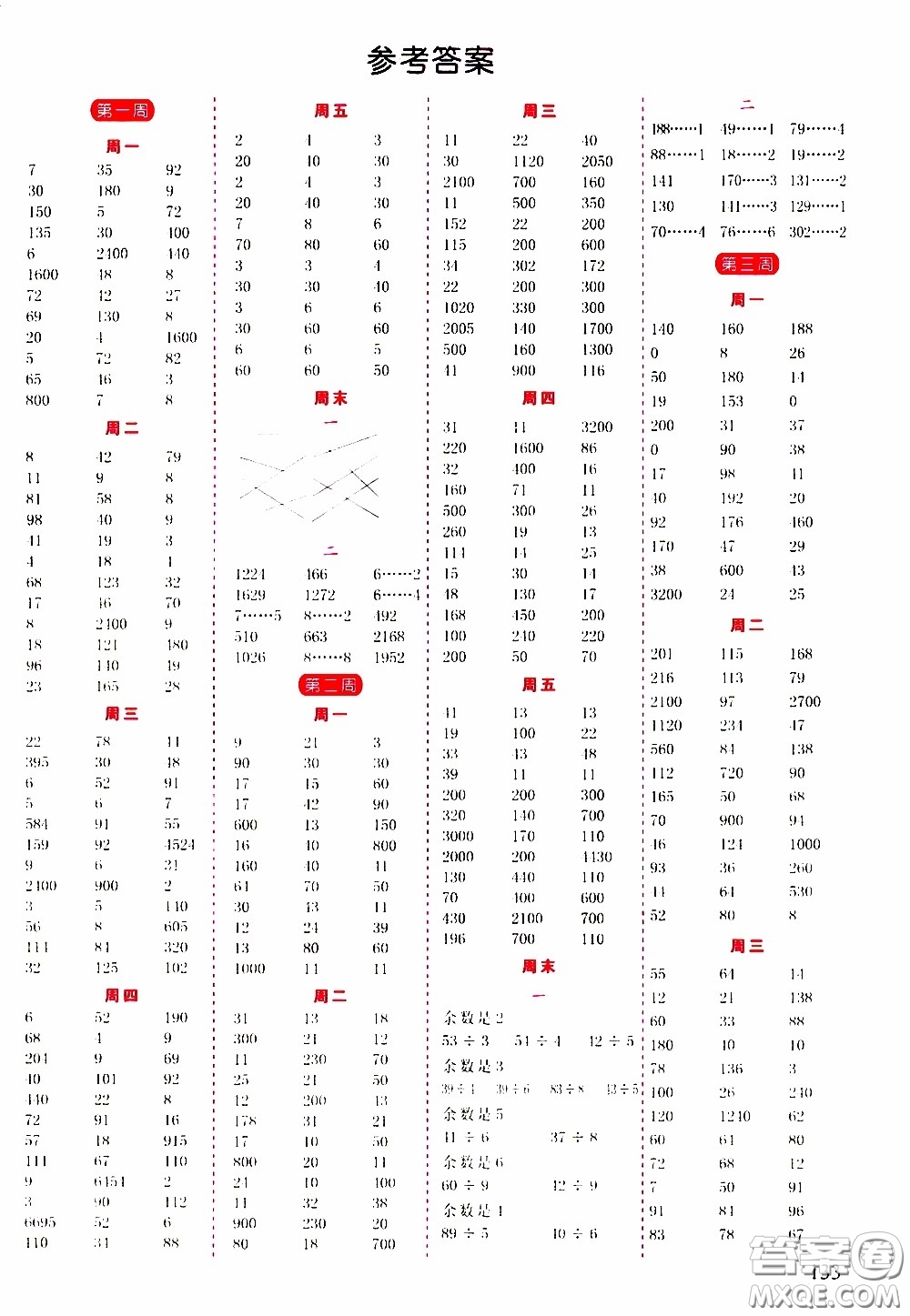 延邊人民出版社2020年小學(xué)生勵(lì)耘速算三年級(jí)下冊(cè)人教版浙江專版參考答案