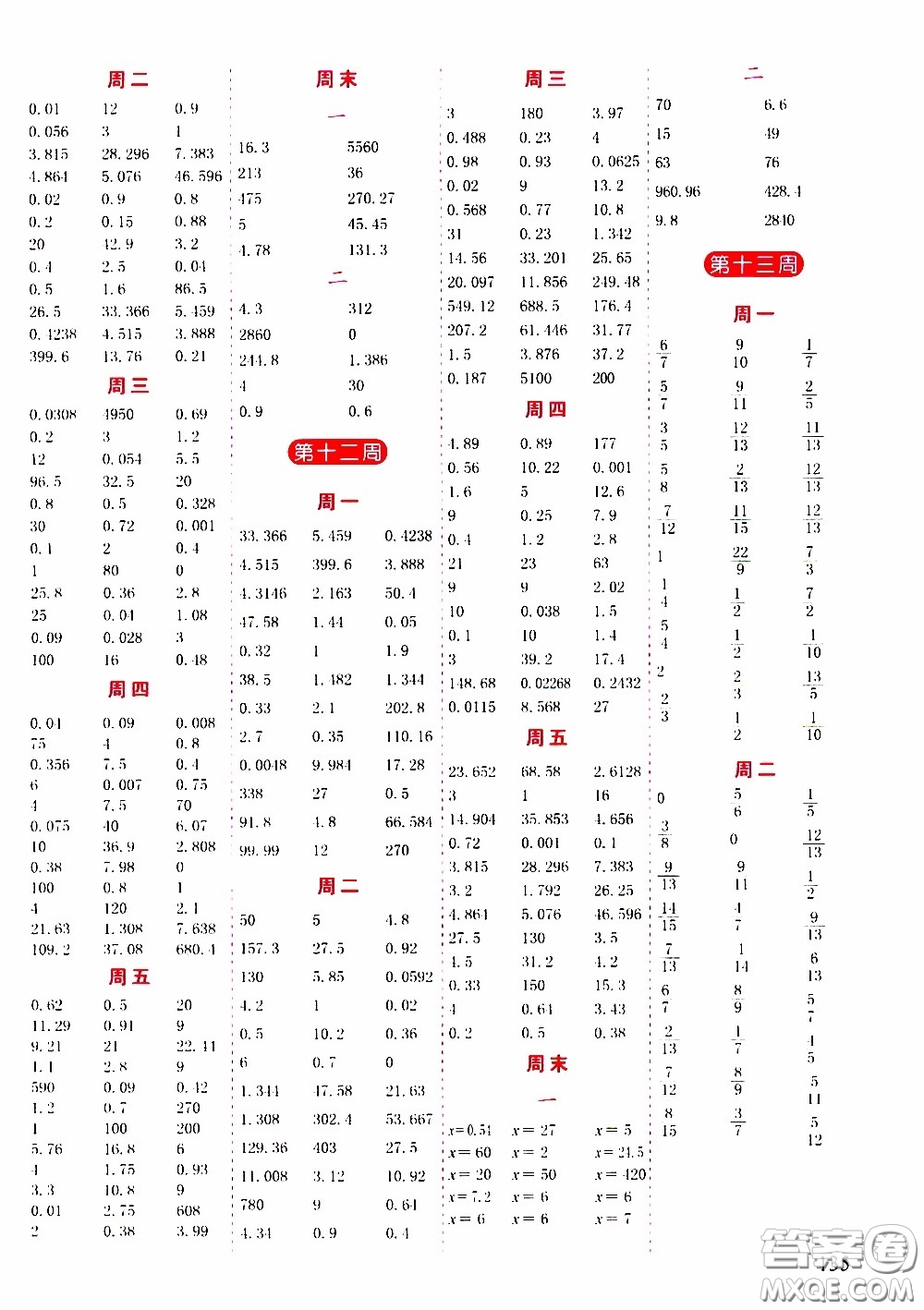 延邊人民出版社2020年小學生勵耘速算五年級下冊人教版浙江專版參考答案