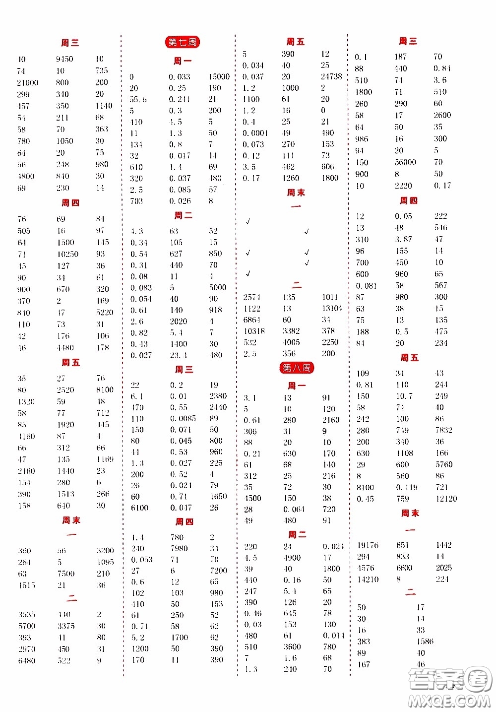 延邊人民出版社2020年小學(xué)生勵(lì)耘速算四年級(jí)下冊(cè)人教版浙江專版參考答案