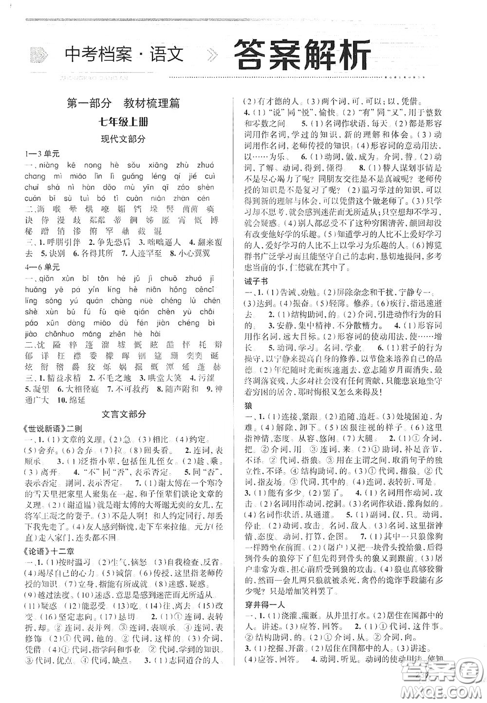 2020智學島四維文化中考檔案初中總復習學案導學A版精練冊語文青島版答案