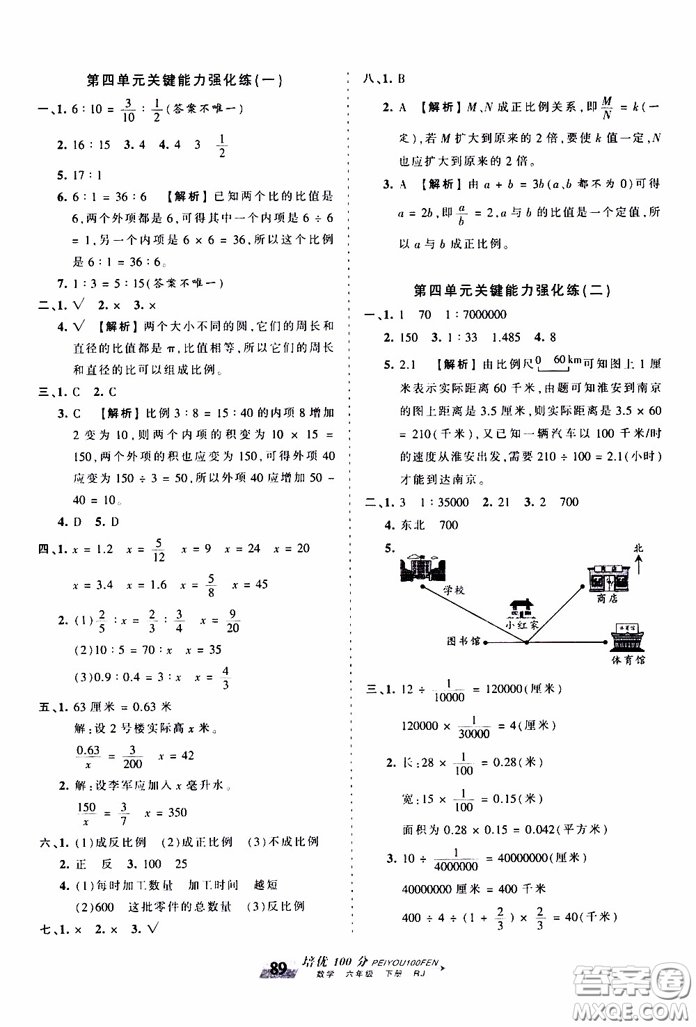 2020年王朝霞培優(yōu)100分?jǐn)?shù)學(xué)六年級(jí)下冊(cè)RJ人教版參考答案