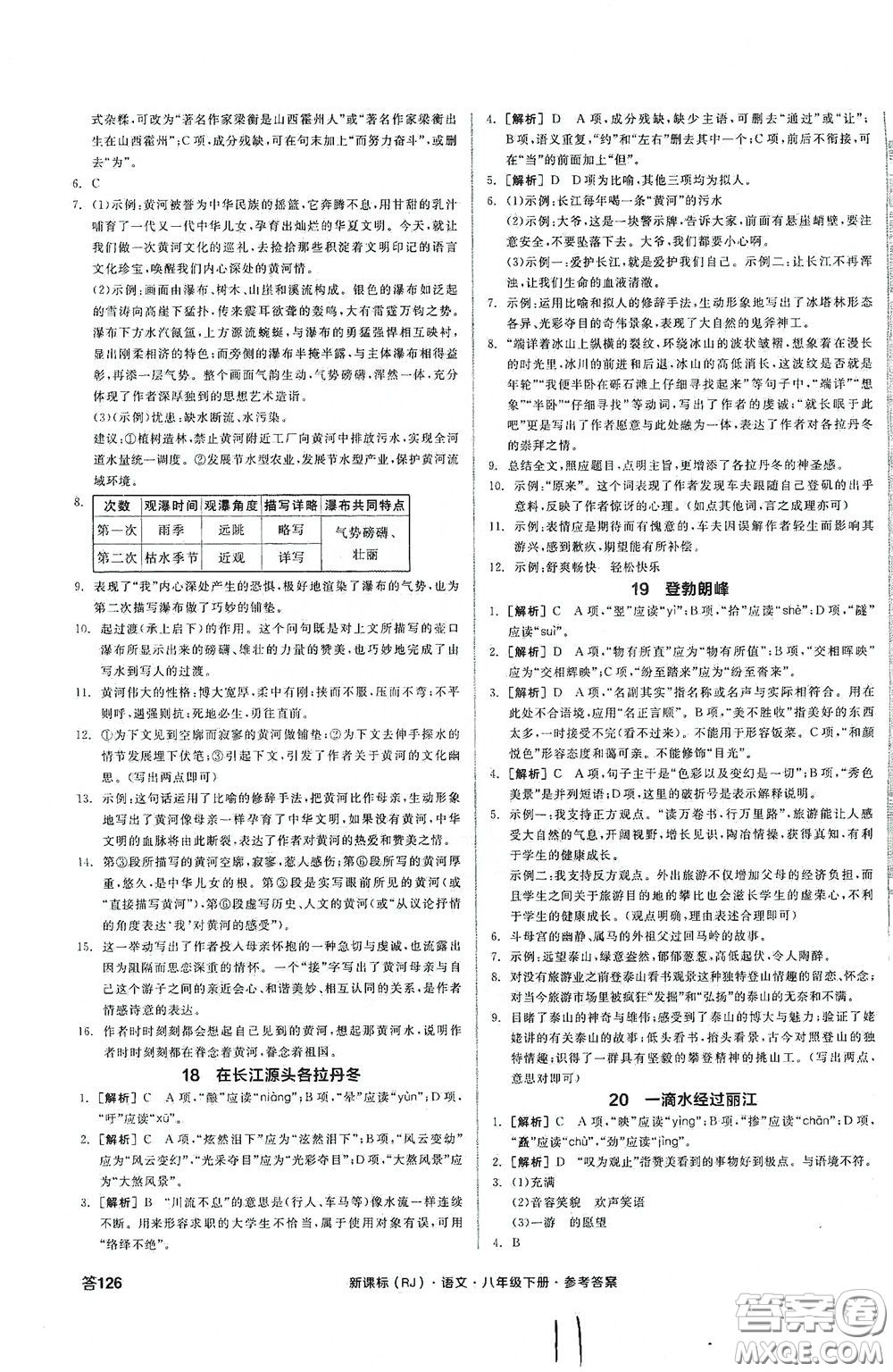 陽光出版社2020全品作業(yè)本八年級(jí)語文下冊(cè)新課標(biāo)人教版云南專版答案