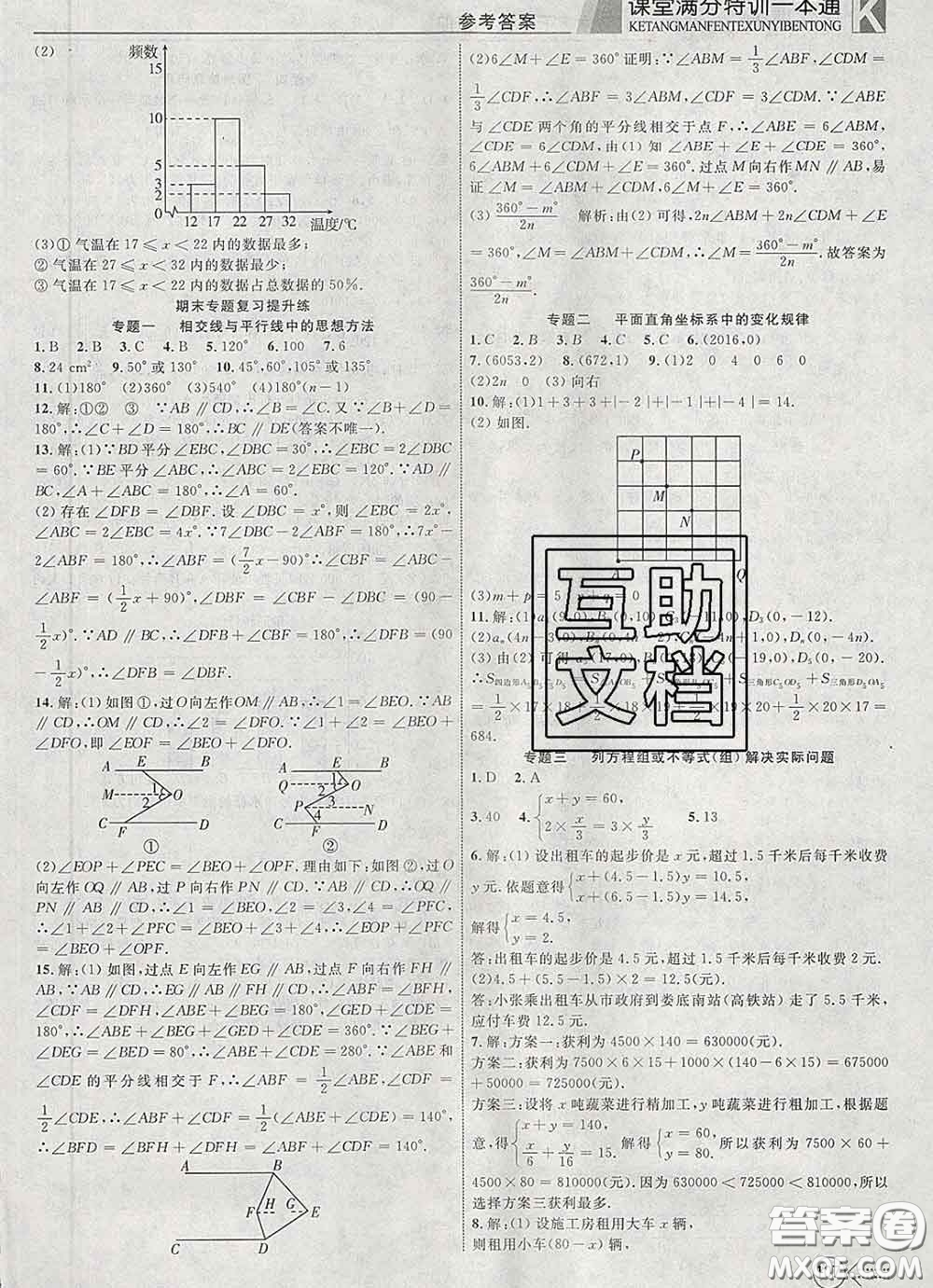 2020新版贏在課堂課堂滿分特訓(xùn)一本通七年級(jí)數(shù)學(xué)下冊(cè)人教版答案