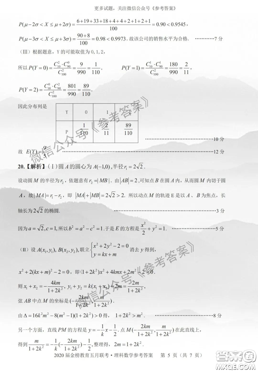 2020年皖江名校聯(lián)盟高三第六次聯(lián)考理科數(shù)學答案